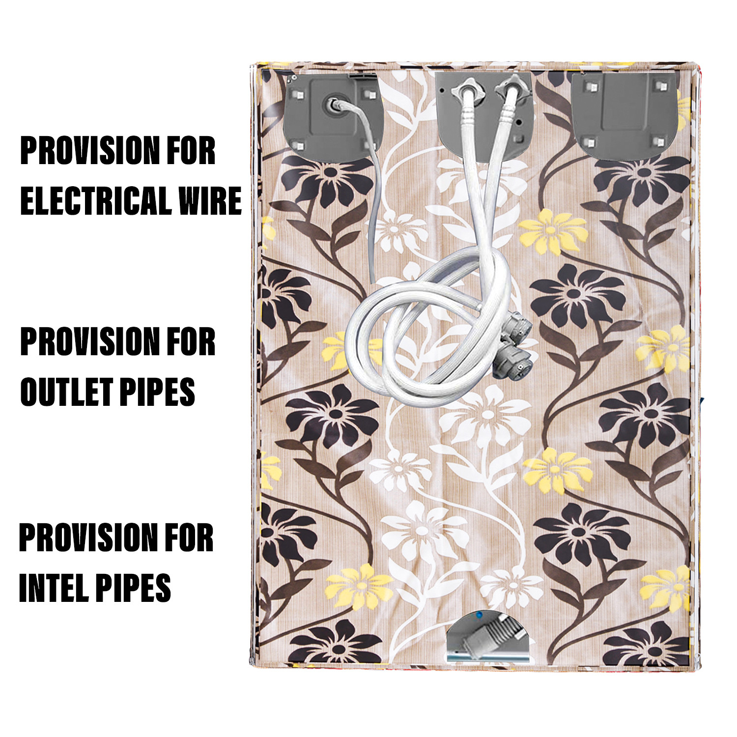 Kuber Industries Washing Machine Cover | Golden Flower Print Washing Machine Cover | Knitting Polyester | Front Load Washing Machine Cover | Brown