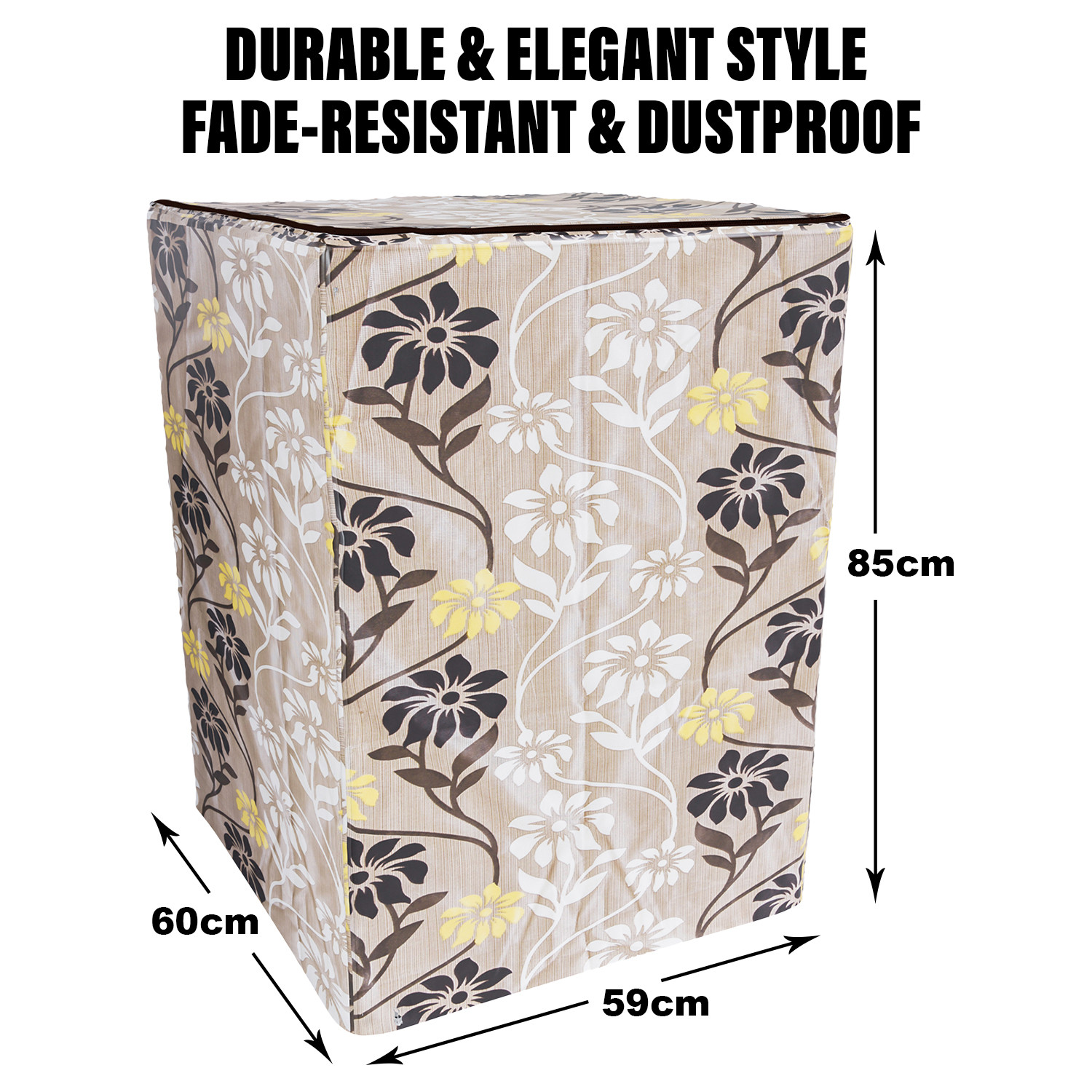 Kuber Industries Washing Machine Cover | Golden Flower Print Washing Machine Cover | Knitting Polyester | Top Load Fully-Automatic Washing Machine Cover | Brown
