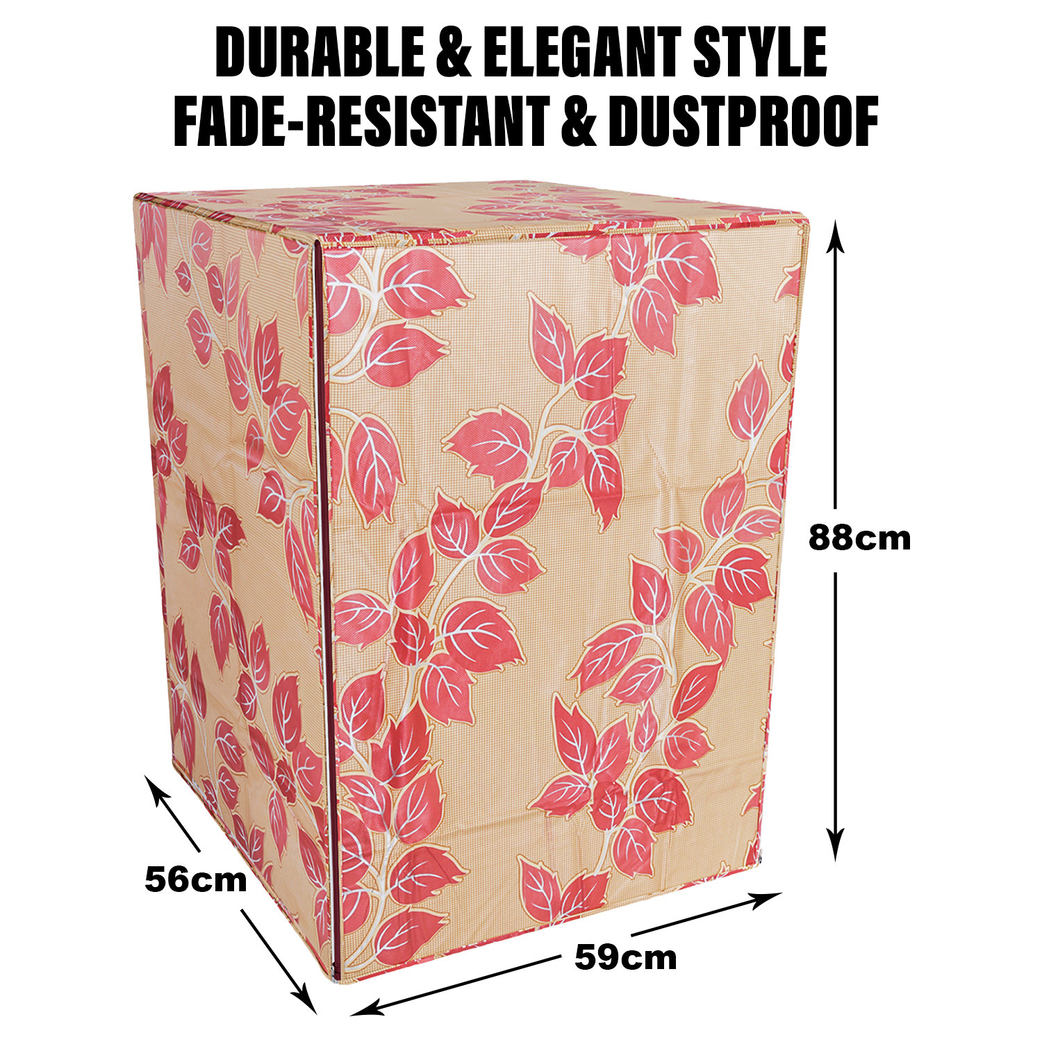 Kuber Industries Washing Machine Cover | Leaf Print Washing Machine Cover | PVC | Front Load Washing Machine Cover | Red
