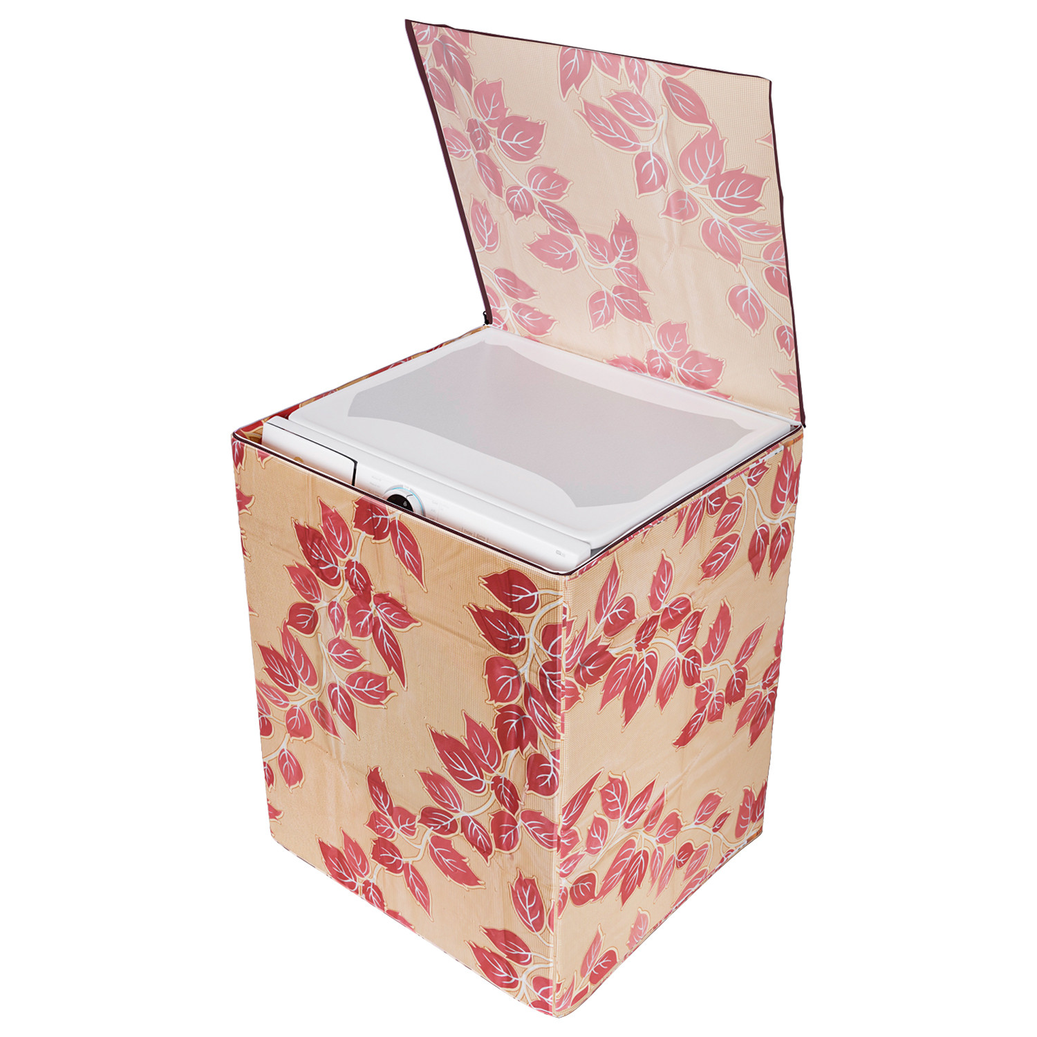 Kuber Industries Washing Machine Cover | Leaf Print Washing Machine Cover | PVC | Top Load Fully-Automatic Washing Machine Cover | Red