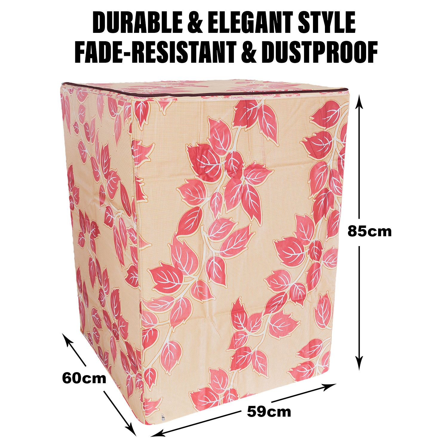 Kuber Industries Washing Machine Cover | Leaf Print Washing Machine Cover | PVC | Top Load Fully-Automatic Washing Machine Cover | Red