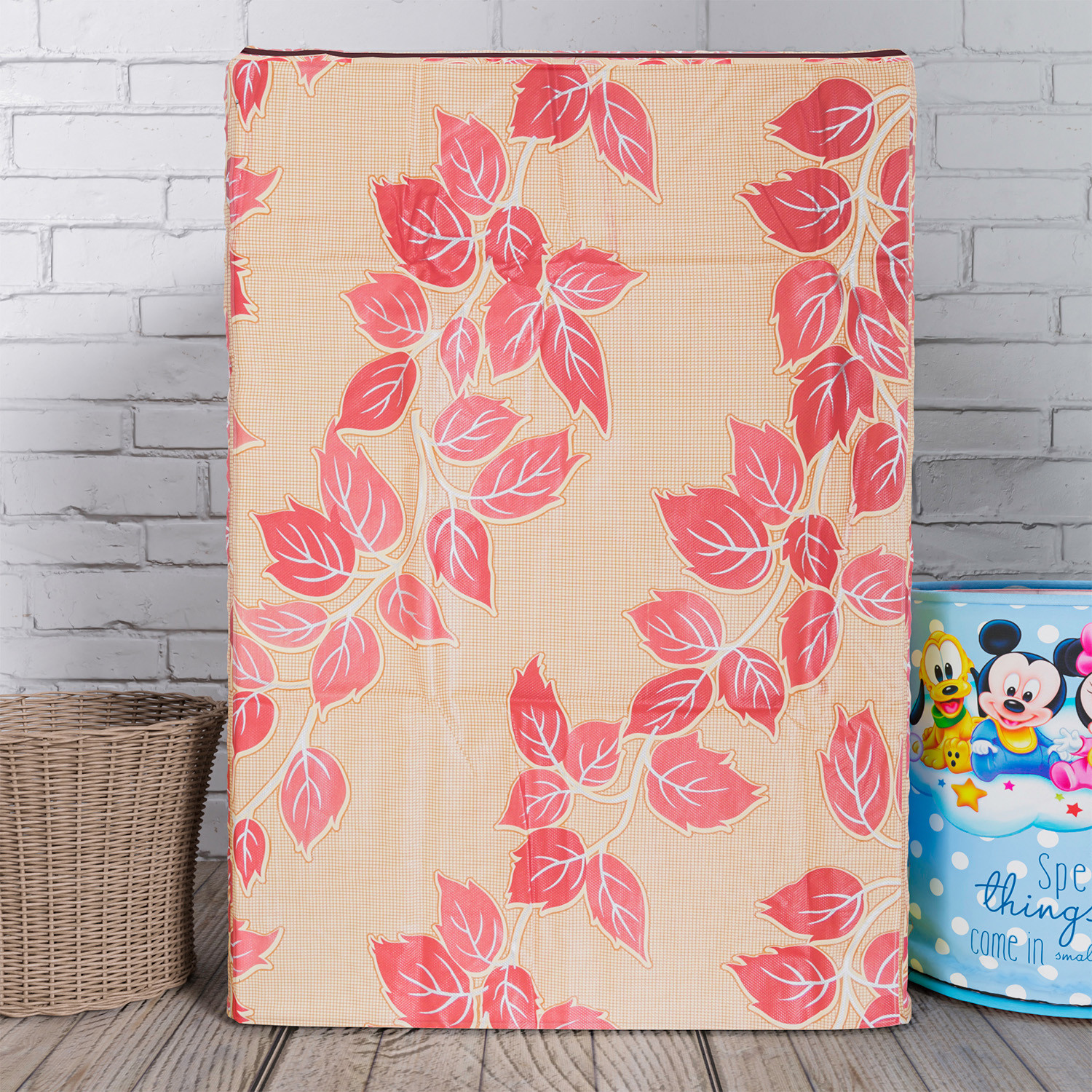 Kuber Industries Washing Machine Cover | Leaf Print Washing Machine Cover | PVC | Top Load Fully-Automatic Washing Machine Cover | Red