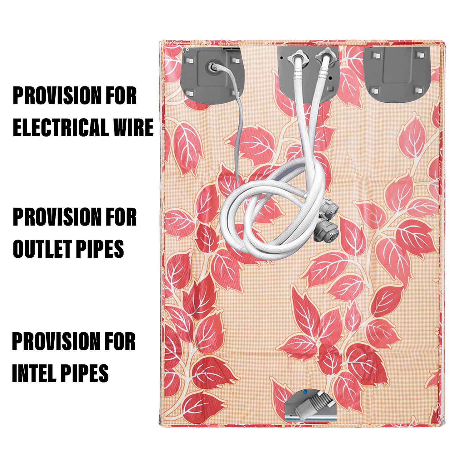 Kuber Industries Washing Machine Cover | Leaf Print Washing Machine Cover | PVC | Top Load Semi-Automatic Washing Machine Cover | Red