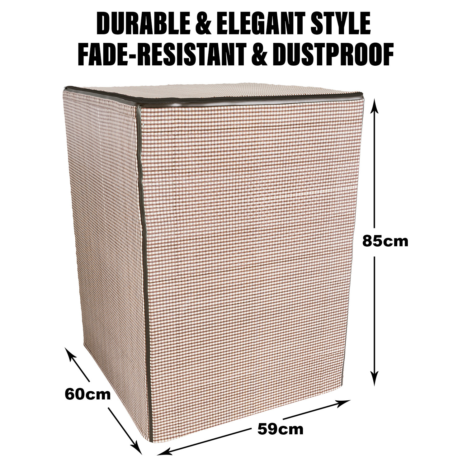 Kuber Industries Washing Machine Cover | Mini Check Print Washing Machine Cover | Soft PVC | Top Load Fully-Automatic Washing Machine Cover | Brown