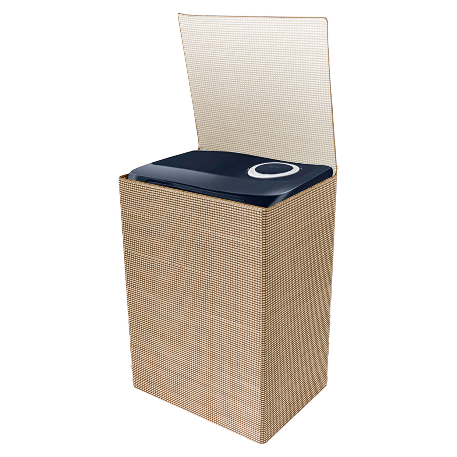 Kuber Industries Washing Machine Cover | Mini Check Print Washing Machine Cover | Soft PVC | Top Load Semi-Automatic Washing Machine Cover | Brown