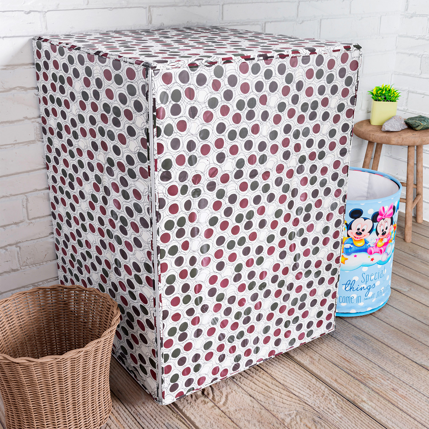 Kuber Industries Washing Machine Cover | Multi Dot Print Washing Machine Cover | PVC Front Load Washing Machine Cover | Cream