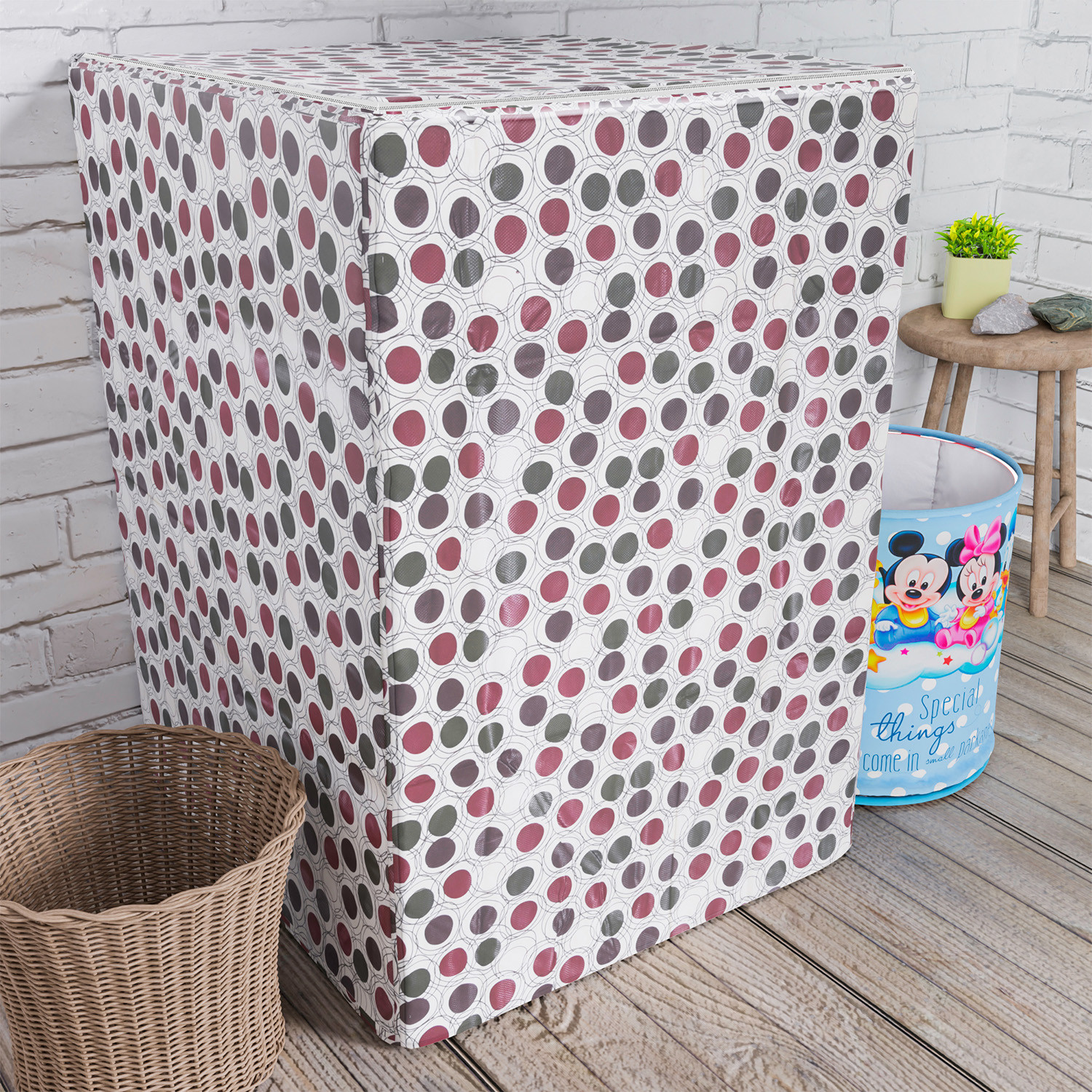 Kuber Industries Washing Machine Cover | Multi Dot Print Washing Machine Cover | PVC Top Load Fully-Automatic Washing Machine Cover | Cream