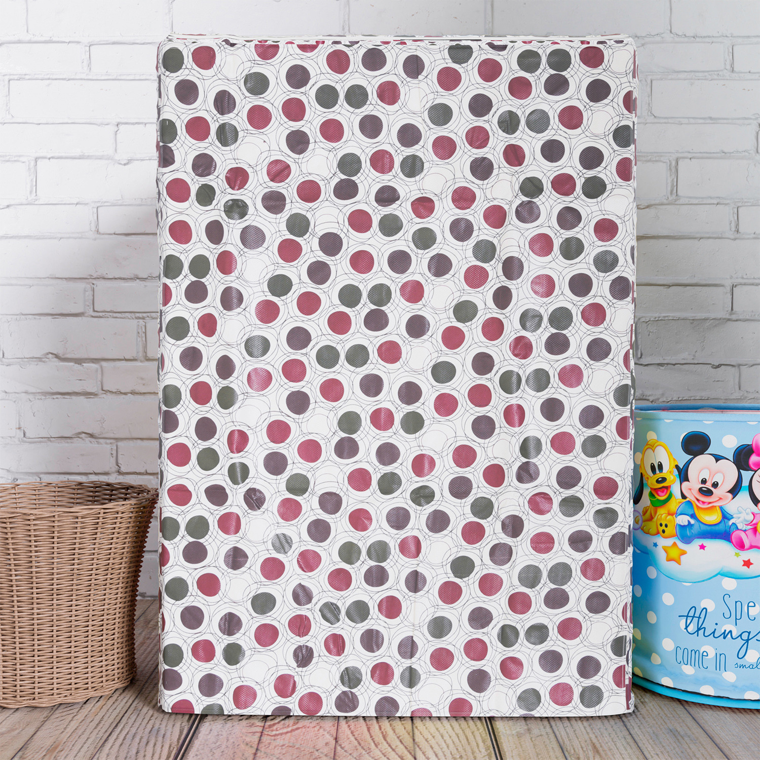Kuber Industries Washing Machine Cover | Multi Dot Print Washing Machine Cover | PVC Top Load Fully-Automatic Washing Machine Cover | Cream
