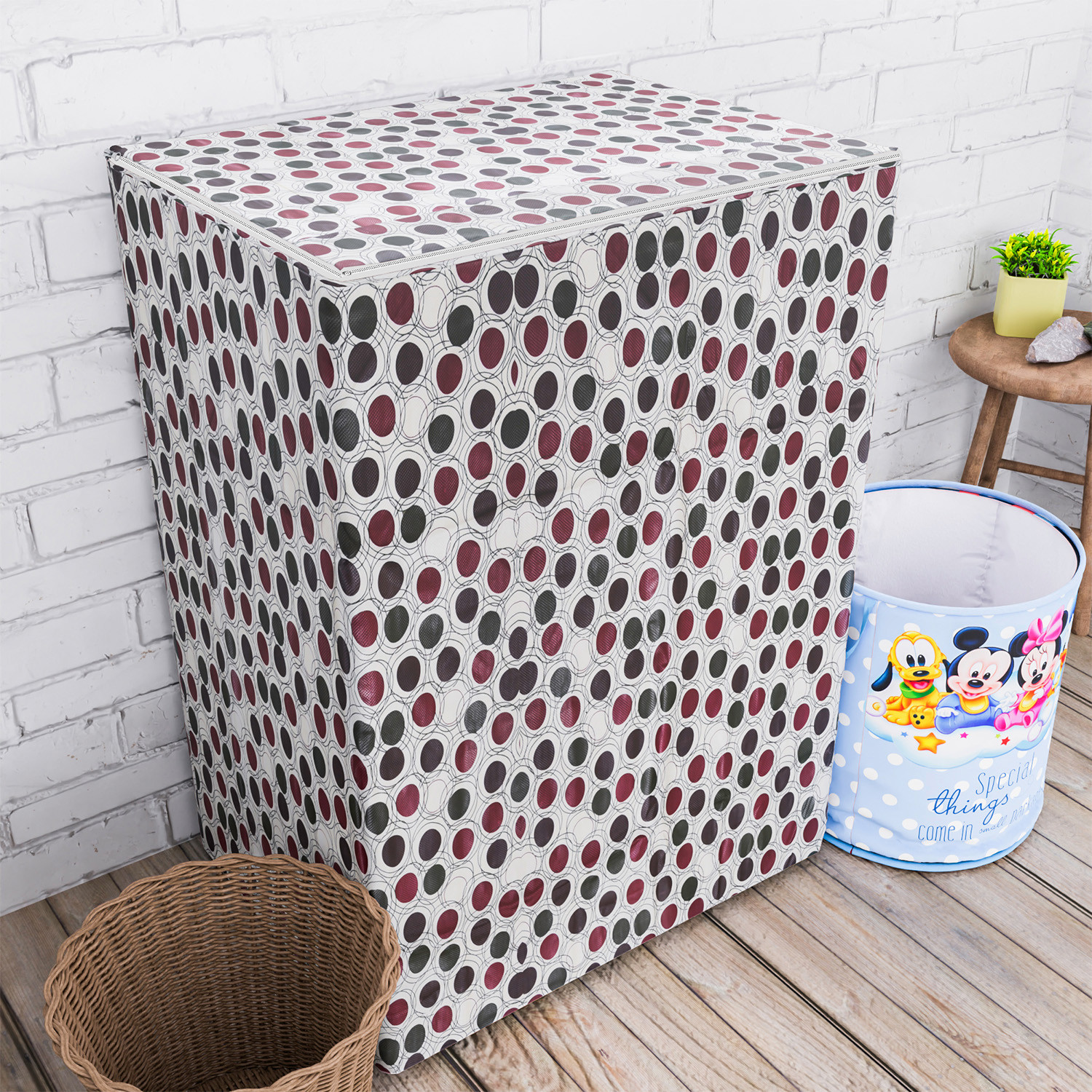 Kuber Industries Washing Machine Cover | Multi Dot Print Washing Machine Cover | PVC Top Load Semi-Automatic Washing Machine Cover | Cream
