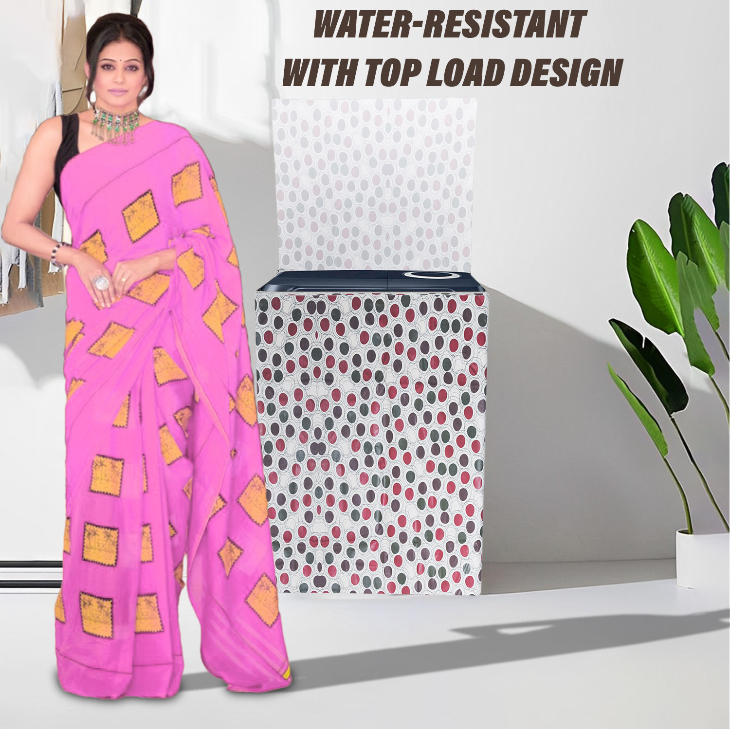 Kuber Industries Washing Machine Cover | Multi Dot Print Washing Machine Cover | PVC Top Load Semi-Automatic Washing Machine Cover | Cream