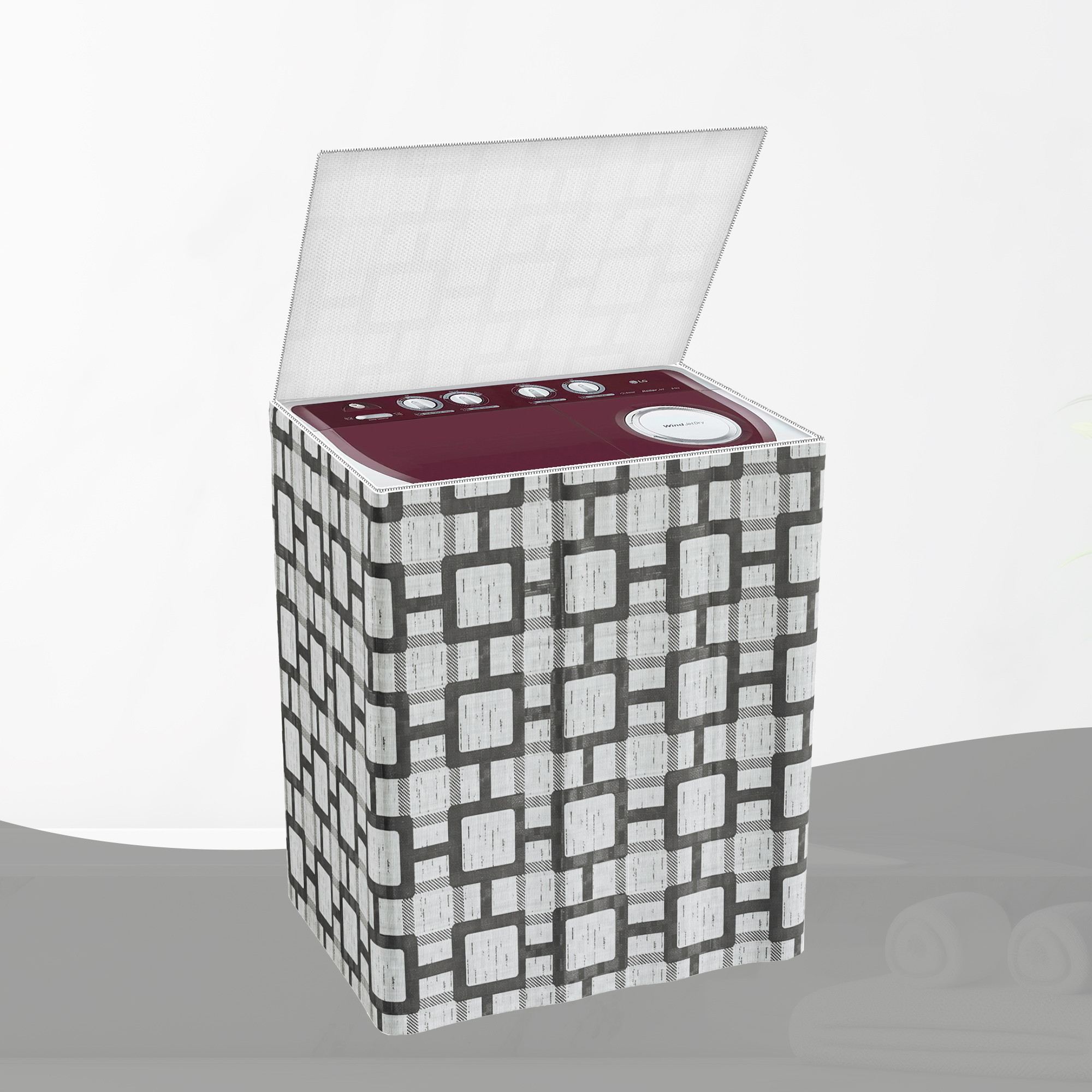 Kuber Industries Washing Machine Cover  Semi-Automatic Washer Covers  Ideal For 6 kg 65 kg 7 kg  75 kg  Waterproof  Dust-Proof Machine Cover  Bada Check  Grey