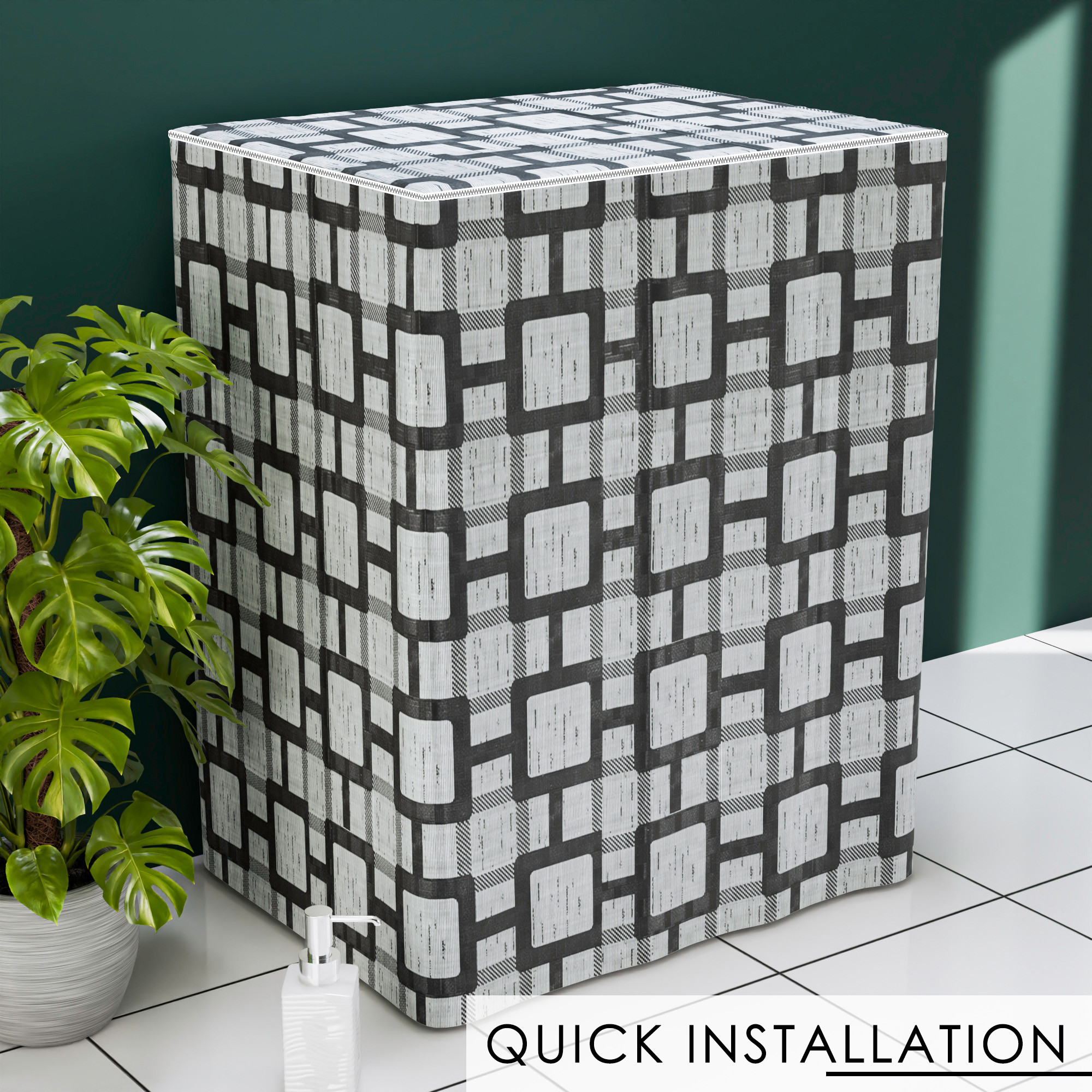 Kuber Industries Washing Machine Cover  Semi-Automatic Washer Covers  Ideal For 6 kg 65 kg 7 kg  75 kg  Waterproof  Dust-Proof Machine Cover  Bada Check  Grey