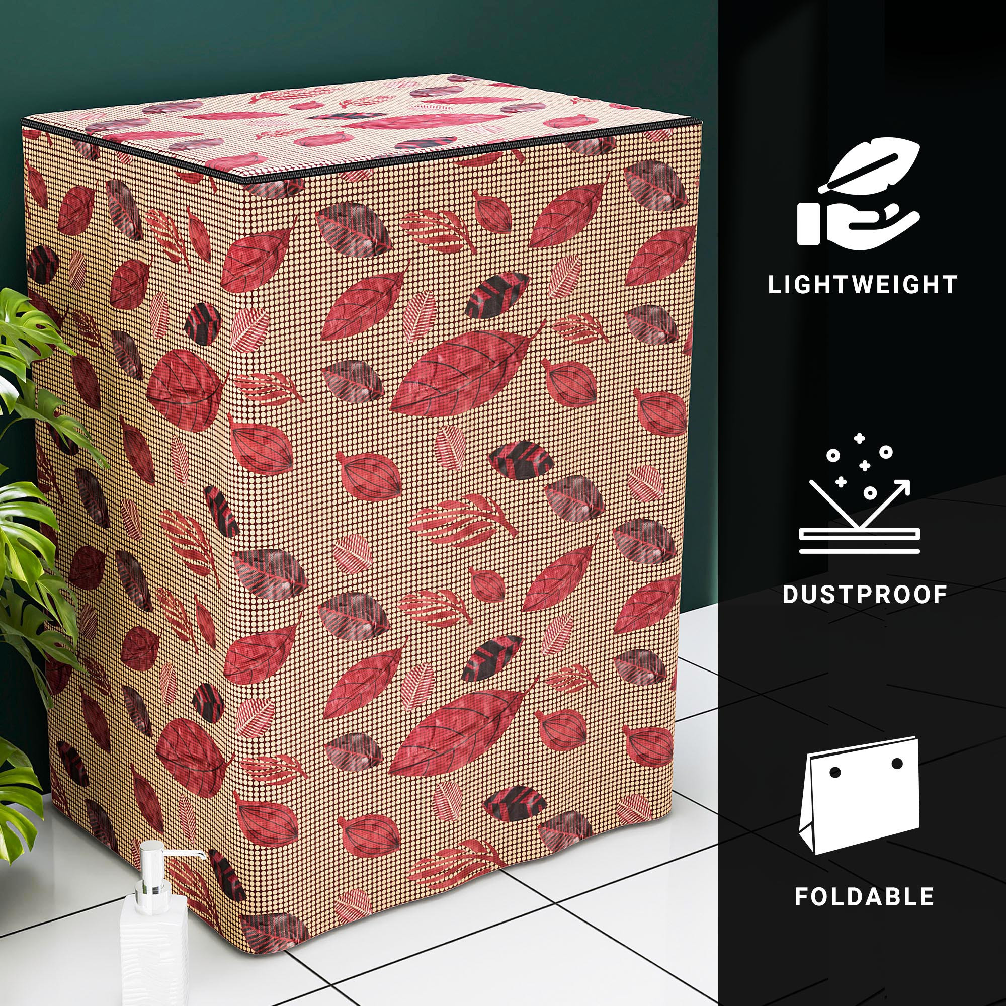 Kuber Industries Washing Machine Cover  Semi-Automatic Washer Covers  Ideal For 6 kg 65 kg 7 kg  75 kg  Waterproof  Dust-Proof Machine Cover  Leaf Print  Brown