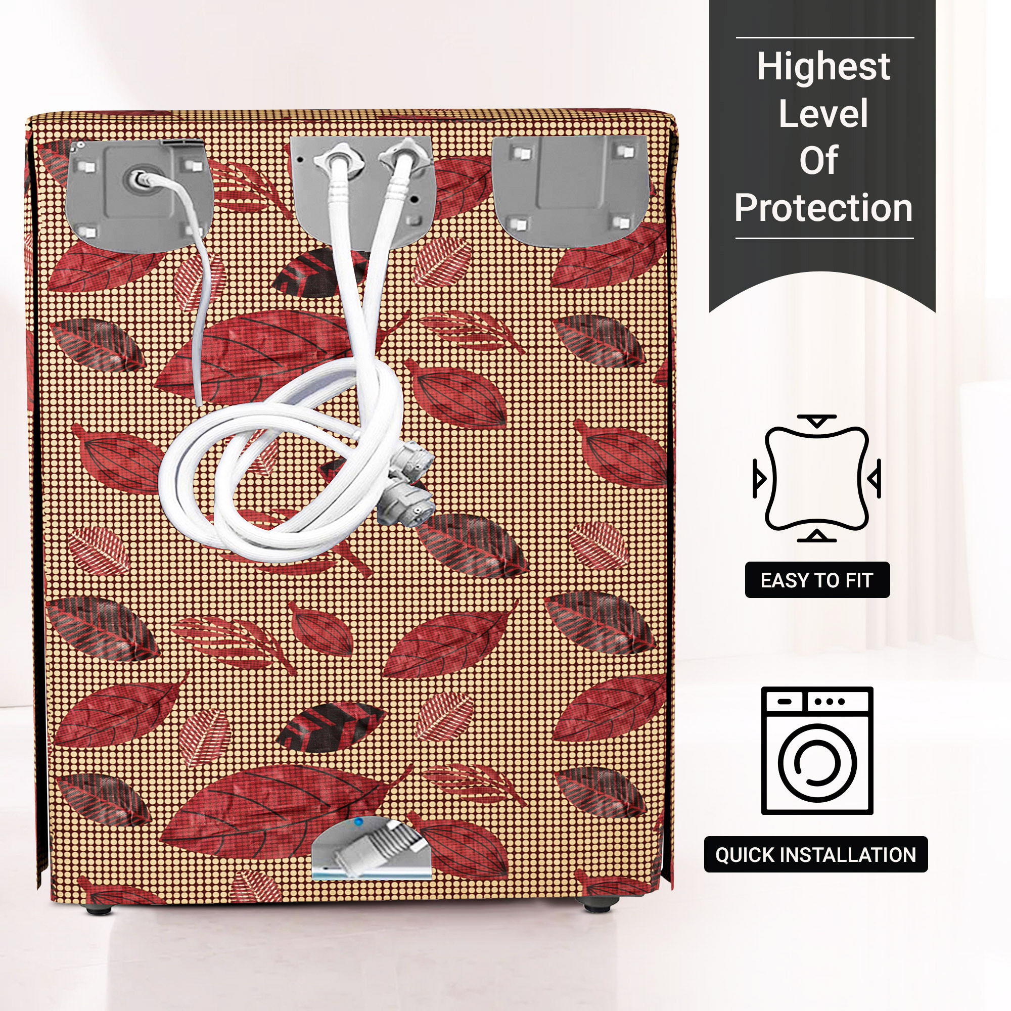 Kuber Industries Washing Machine Cover  Semi-Automatic Washer Covers  Ideal For 6 kg 65 kg 7 kg  75 kg  Waterproof  Dust-Proof Machine Cover  Leaf Print  Brown