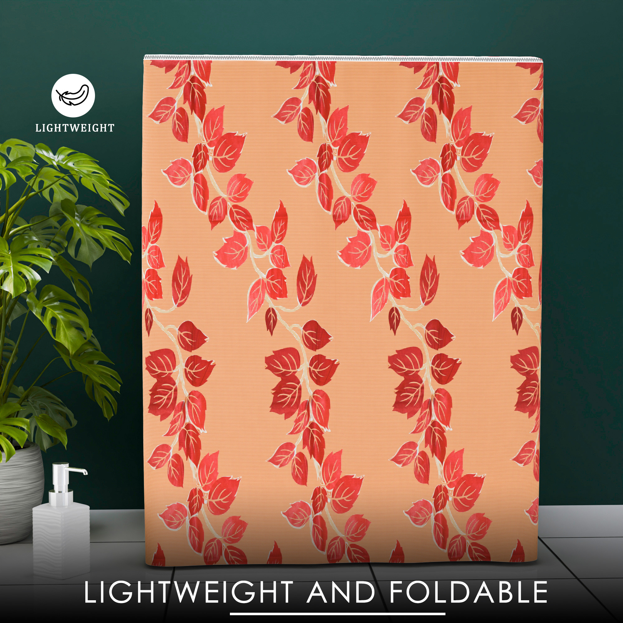 Kuber Industries Washing Machine Cover  Semi-Automatic Washer Covers  Ideal For 6 kg 65 kg 7 kg  75 kg  Waterproof  Dust-Proof Machine Cover  Leaf Print  Red