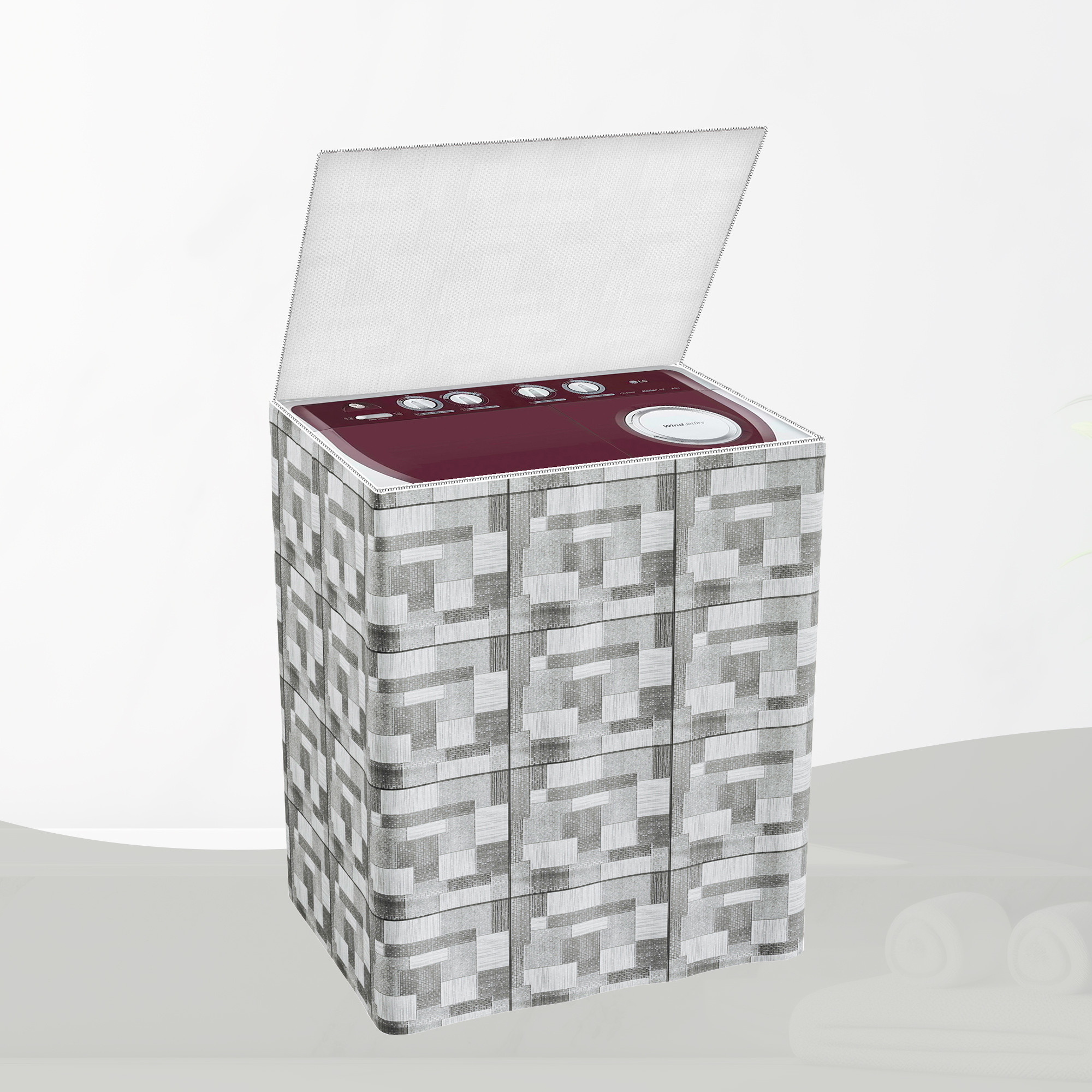 Kuber Industries Washing Machine Cover  Semi-Automatic Washer Covers  Ideal For 6 kg 65 kg 7 kg  75 kg  Waterproof  Dust-Proof Machine Cover  New Check  Grey