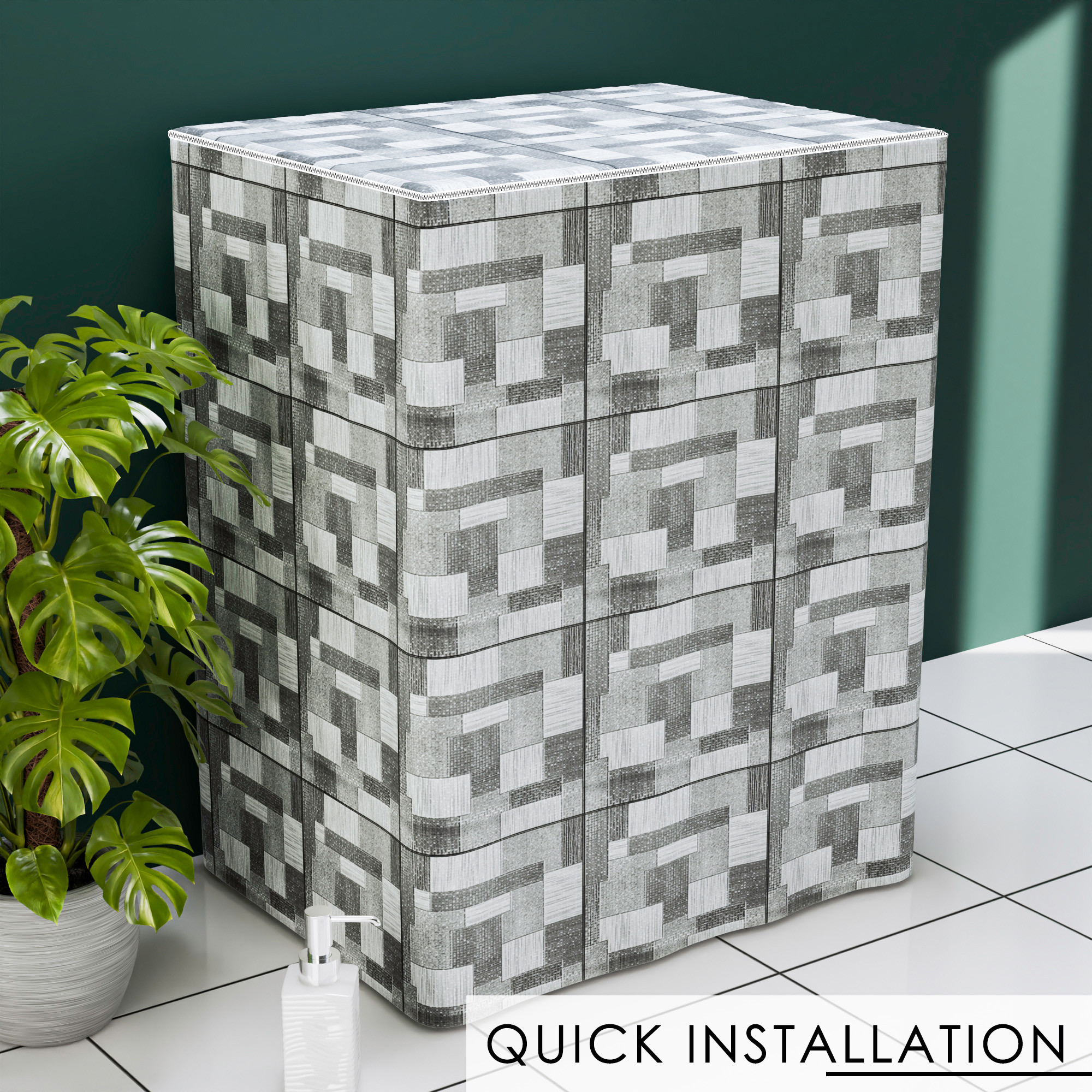 Kuber Industries Washing Machine Cover  Semi-Automatic Washer Covers  Ideal For 6 kg 65 kg 7 kg  75 kg  Waterproof  Dust-Proof Machine Cover  New Check  Grey