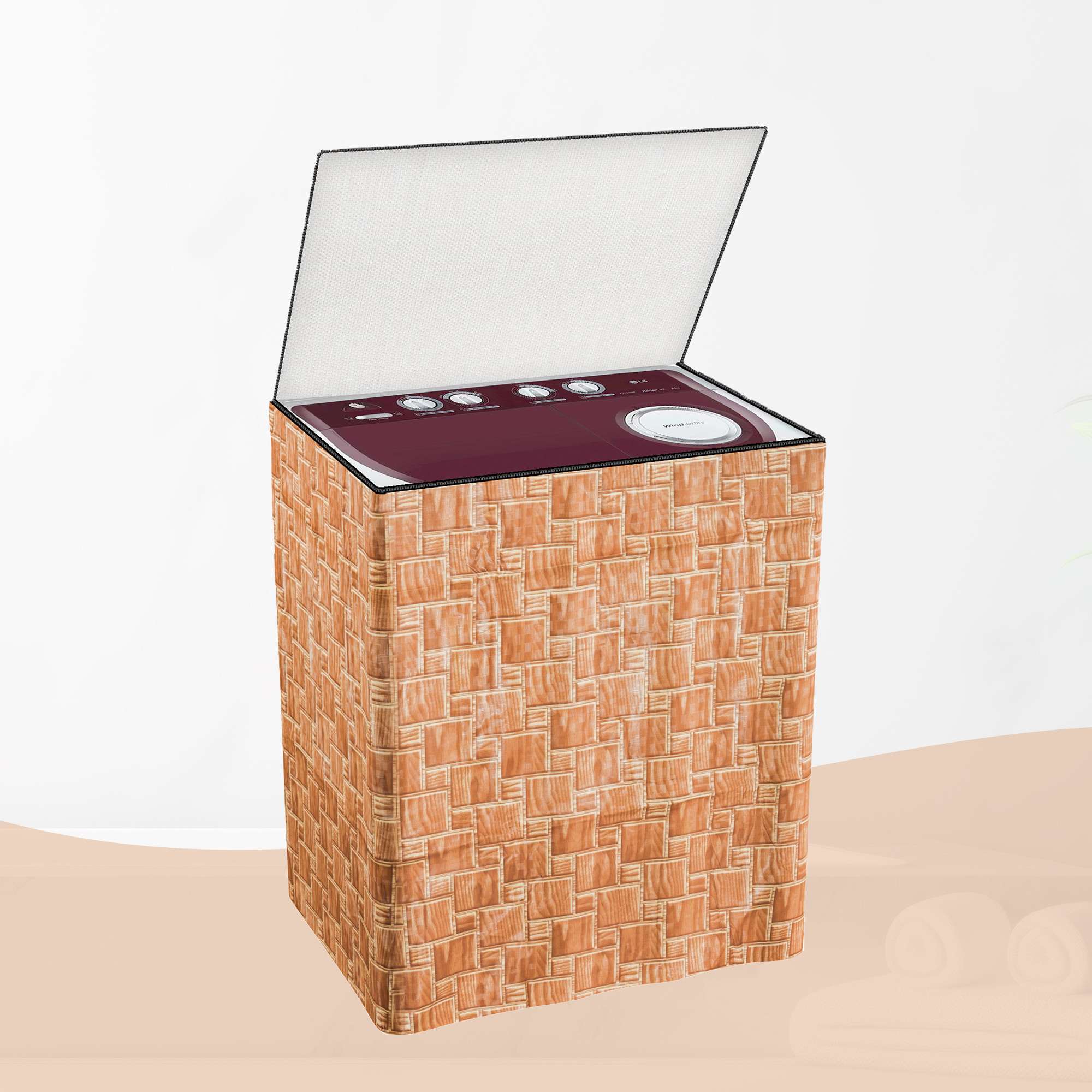 Kuber Industries Washing Machine Cover  Semi-Automatic Washer Covers  Ideal For 6 kg 65 kg 7 kg  75 kg  Waterproof  Dust-Proof Machine Cover  New Check  Golden