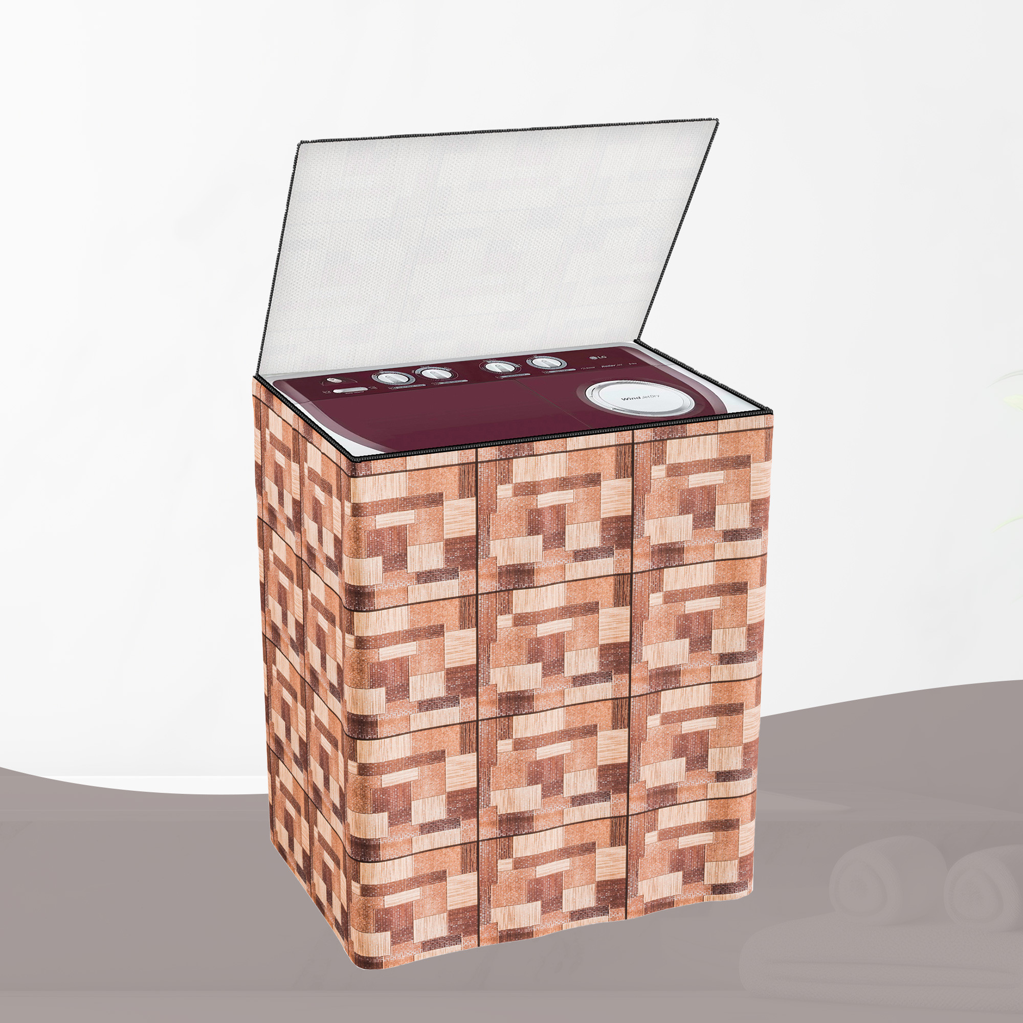 Kuber Industries Washing Machine Cover  Semi-Automatic Washer Covers  Ideal For 6 kg 65 kg 7 kg  75 kg  Waterproof  Dust-Proof Machine Cover  New Check  Brown