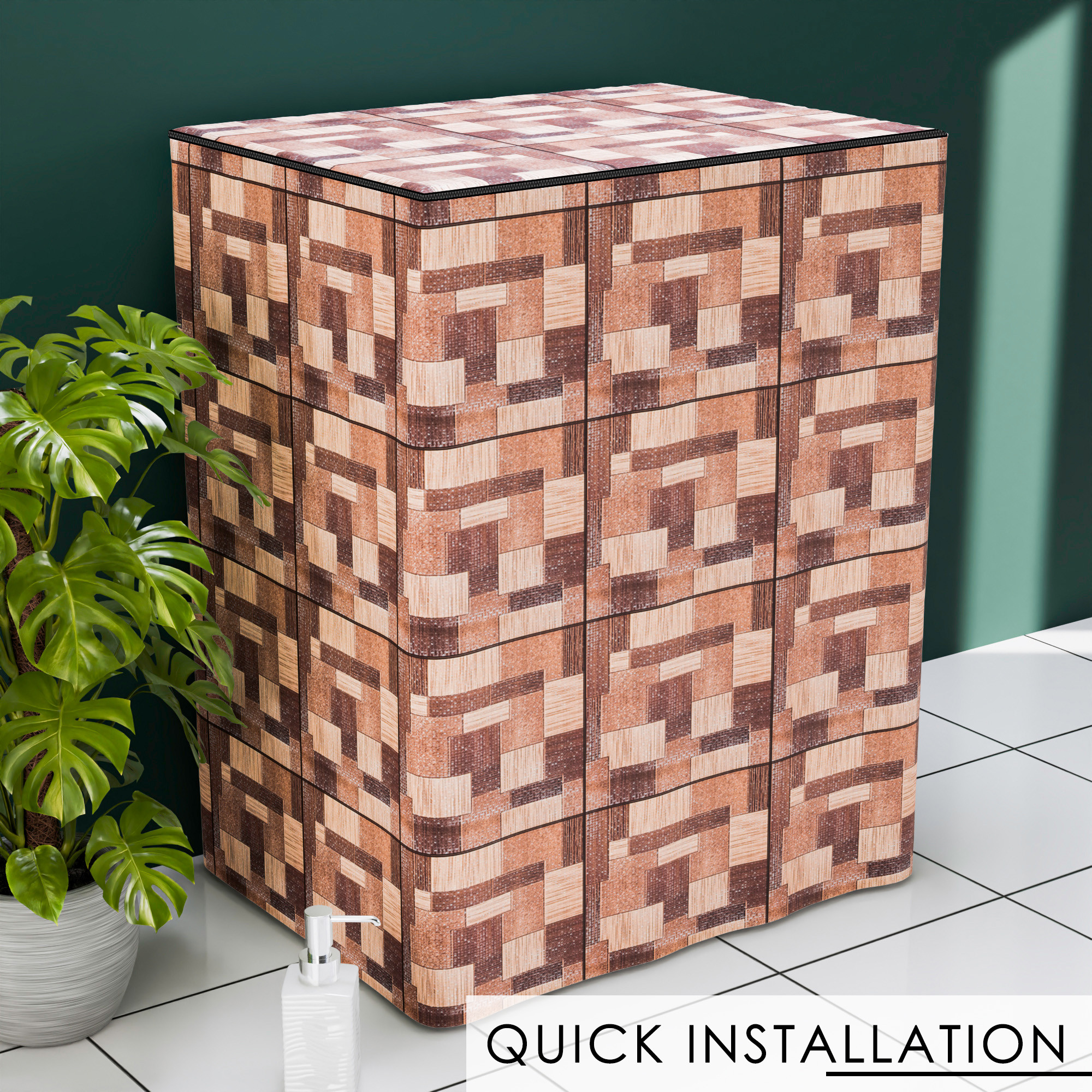 Kuber Industries Washing Machine Cover  Semi-Automatic Washer Covers  Ideal For 6 kg 65 kg 7 kg  75 kg  Waterproof  Dust-Proof Machine Cover  New Check  Brown