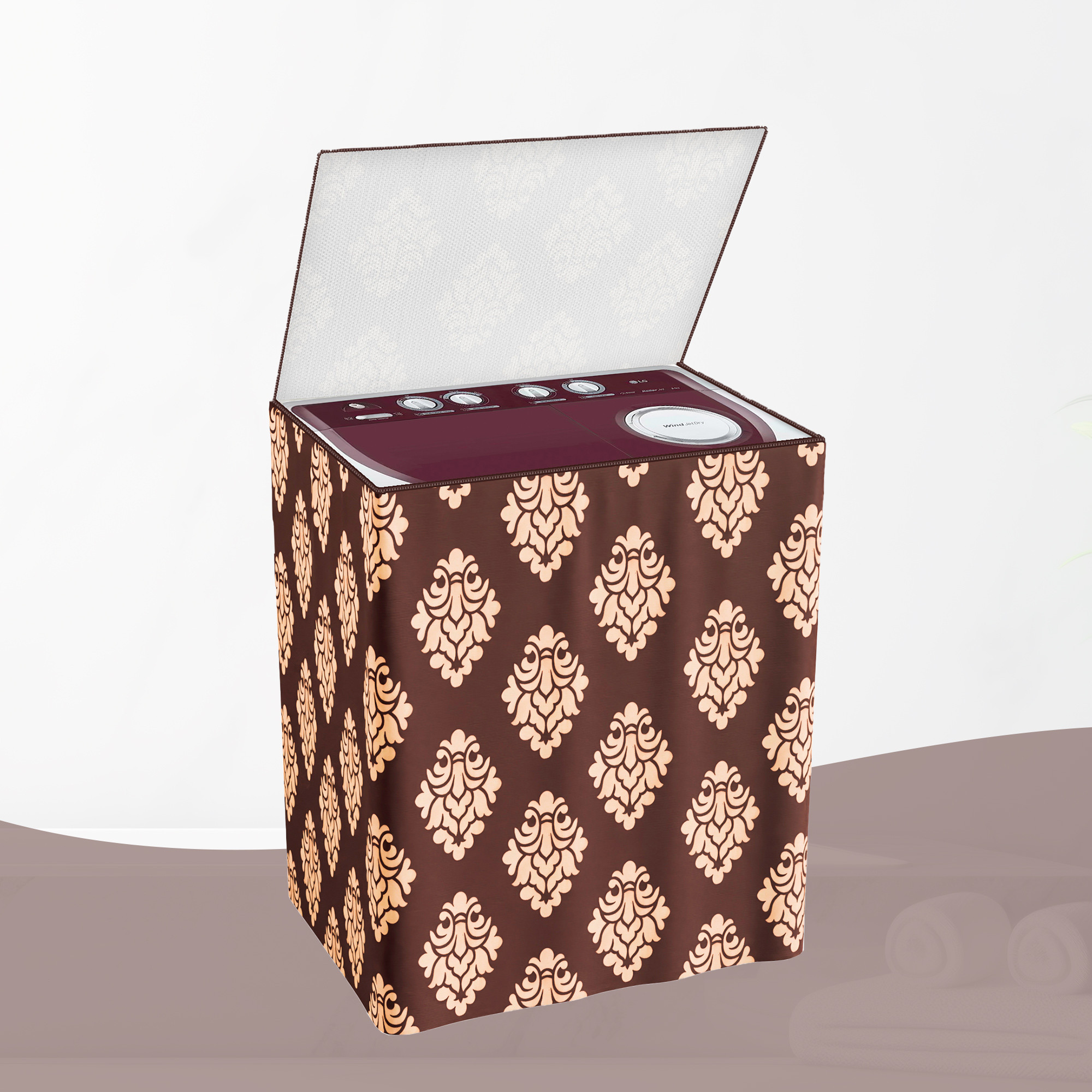 Kuber Industries Washing Machine Cover  Semi-Automatic Washer Covers  Ideal For 6 kg 65 kg 7 kg  75 kg  Waterproof  Dust-Proof Machine Cover  Kniting Square  Maroon