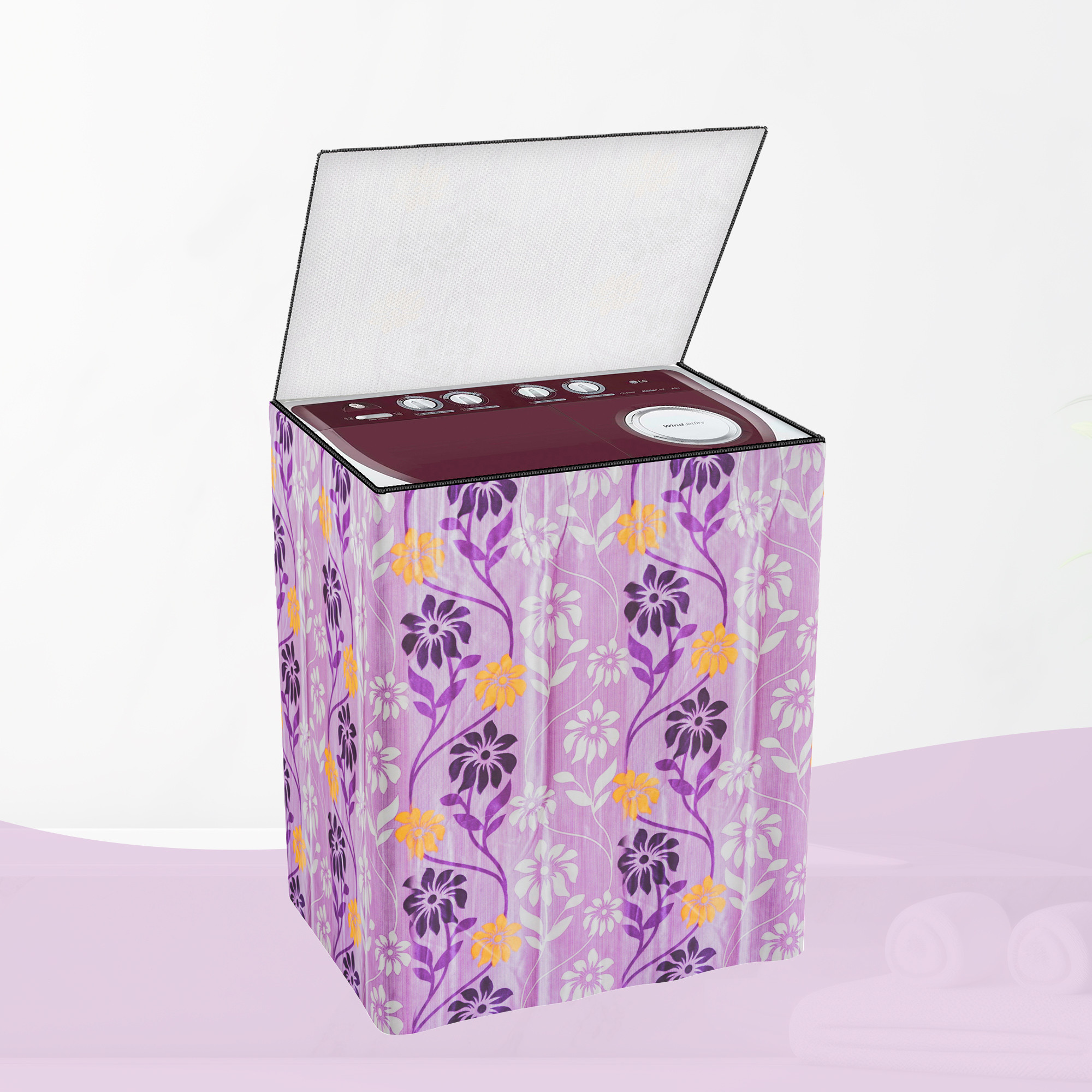 Kuber Industries Washing Machine Cover  Semi-Automatic Washer Covers  Ideal For 6 kg 65 kg 7 kg  75 kg  Waterproof  Dust-Proof Machine Cover  Kniting Square  Purple