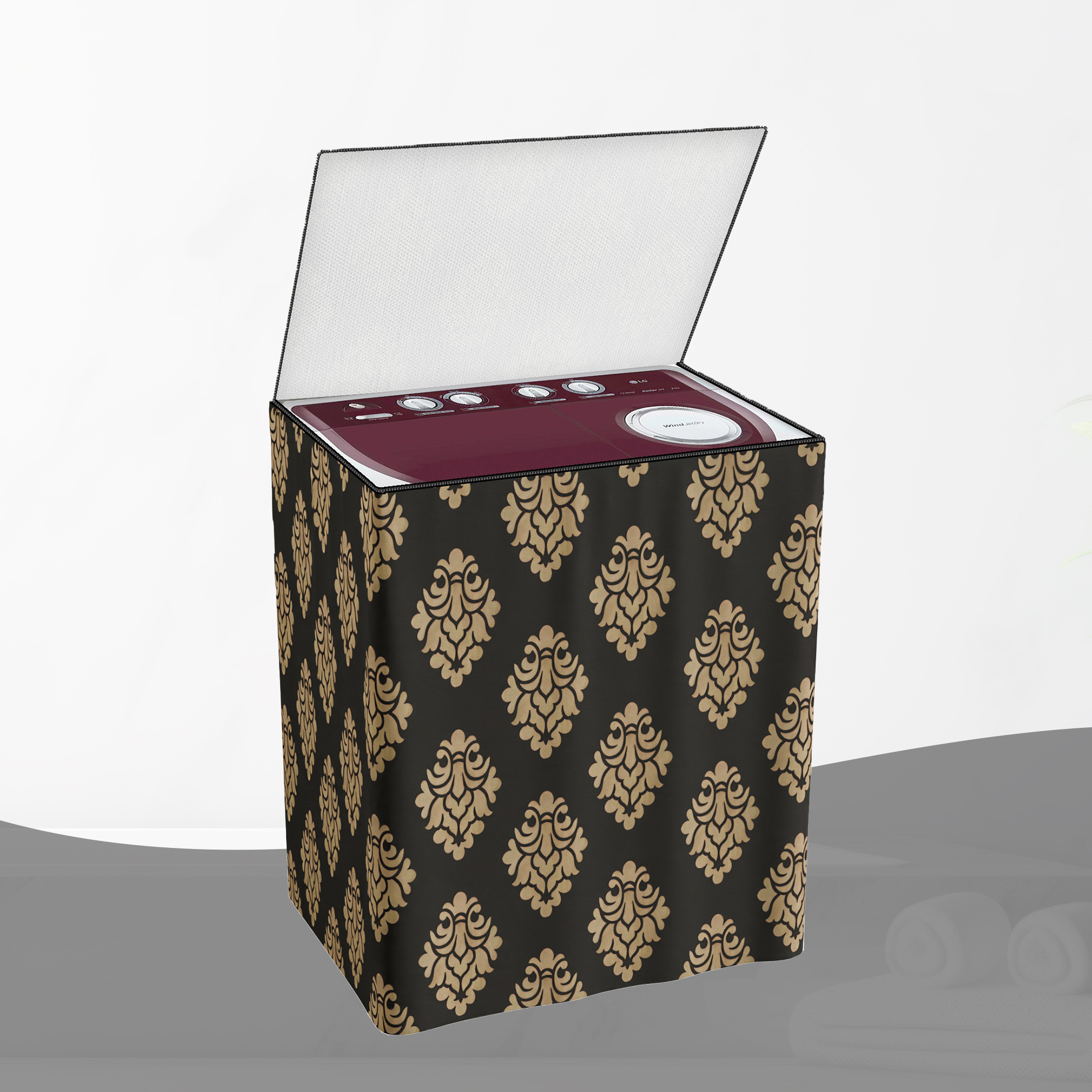 Kuber Industries Washing Machine Cover  Semi-Automatic Washer Covers  Ideal For 6 kg 65 kg 7 kg  75 kg  Waterproof  Dust-Proof Machine Cover  Kniting Square  Brown