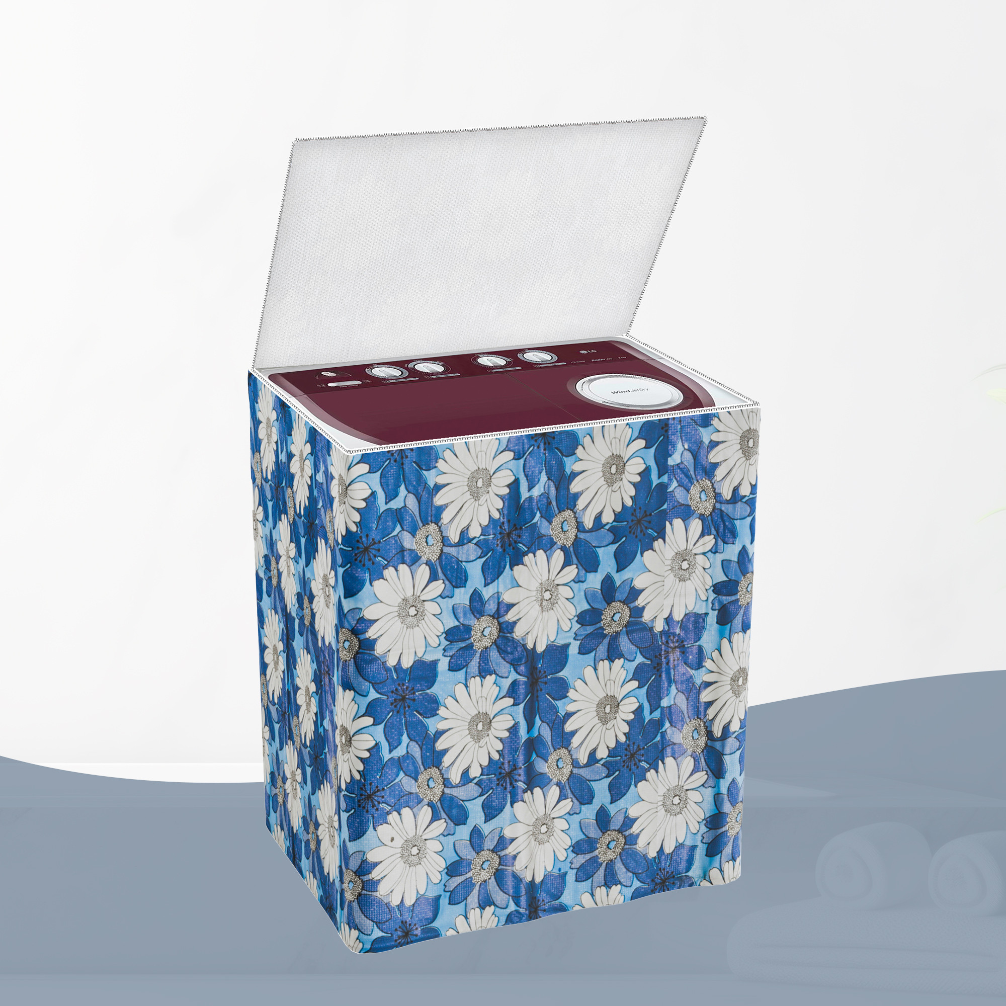 Kuber Industries Washing Machine Cover  Semi-Automatic Washer Covers  Ideal For 6 kg 65 kg 7 kg  75 kg  Waterproof  Dust-Proof Machine Cover  White Sunflower  Blue