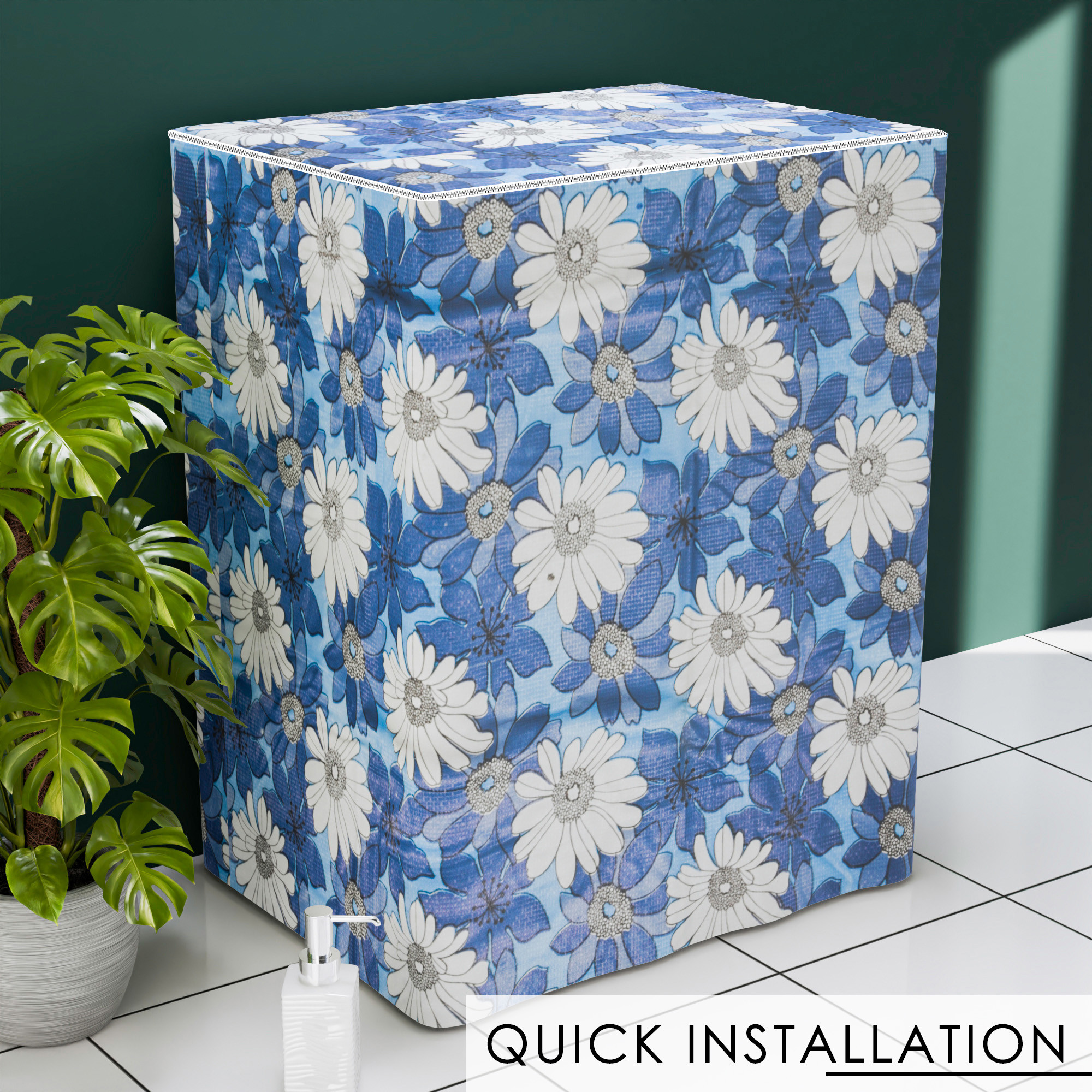 Kuber Industries Washing Machine Cover  Semi-Automatic Washer Covers  Ideal For 6 kg 65 kg 7 kg  75 kg  Waterproof  Dust-Proof Machine Cover  White Sunflower  Blue