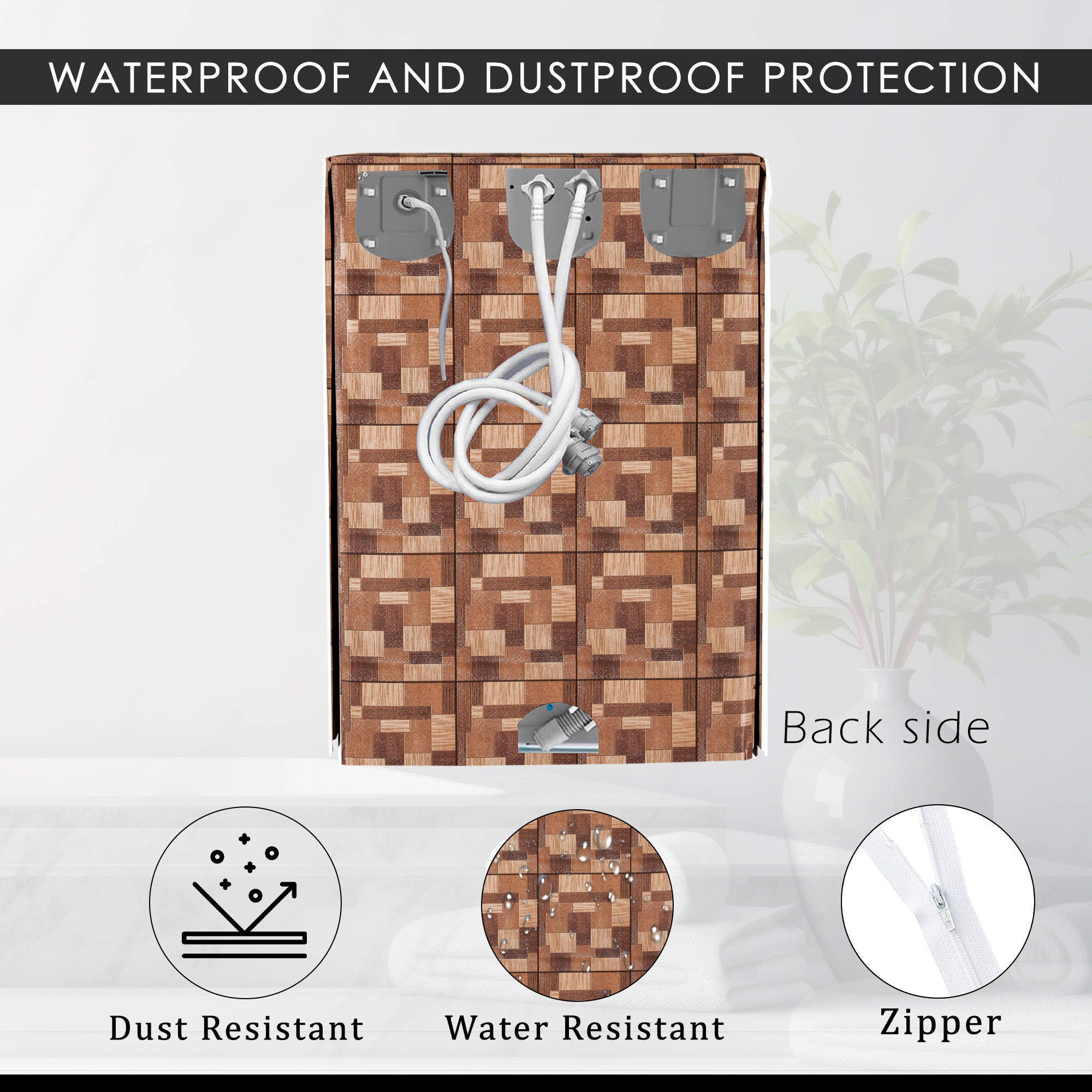 Kuber Industries Washing Machine Cover  Semi-Automatic Washer Covers  Ideal For 6 kg 65 kg 7 kg  75 kg  Waterproof  Dust-Proof Machine Cover  New Check  Brown