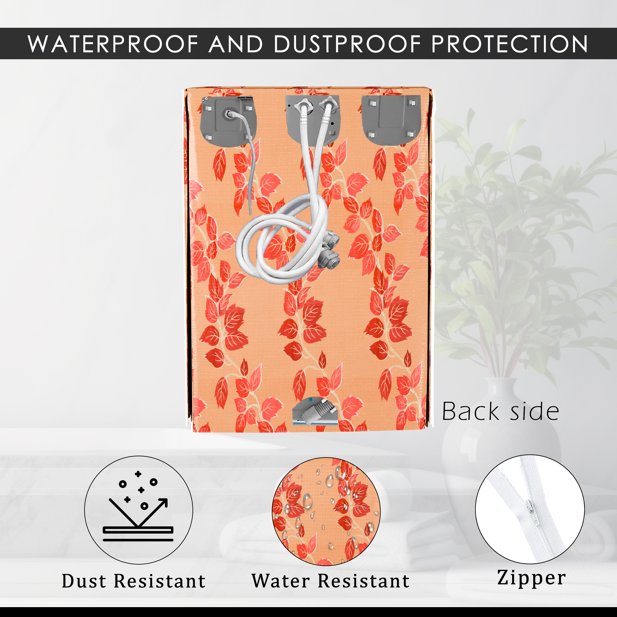 Kuber Industries Washing Machine Cover  Semi-Automatic Washer Covers  Ideal For 6 kg 65 kg 7 kg  75 kg  Waterproof  Dust-Proof Machine Cover  Leaf Print  Red