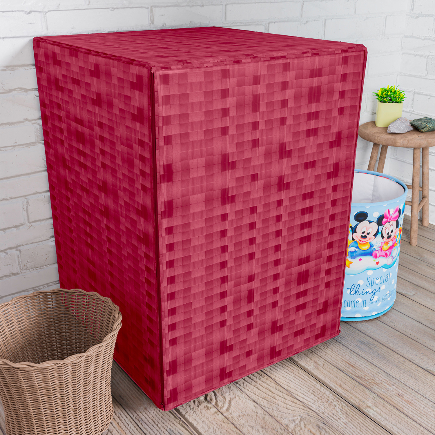 Kuber Industries Washing Machine Cover | Shelf Check Washing Machine Cover | Soft PVC | Front Load Washing Machine Cover | Maroon