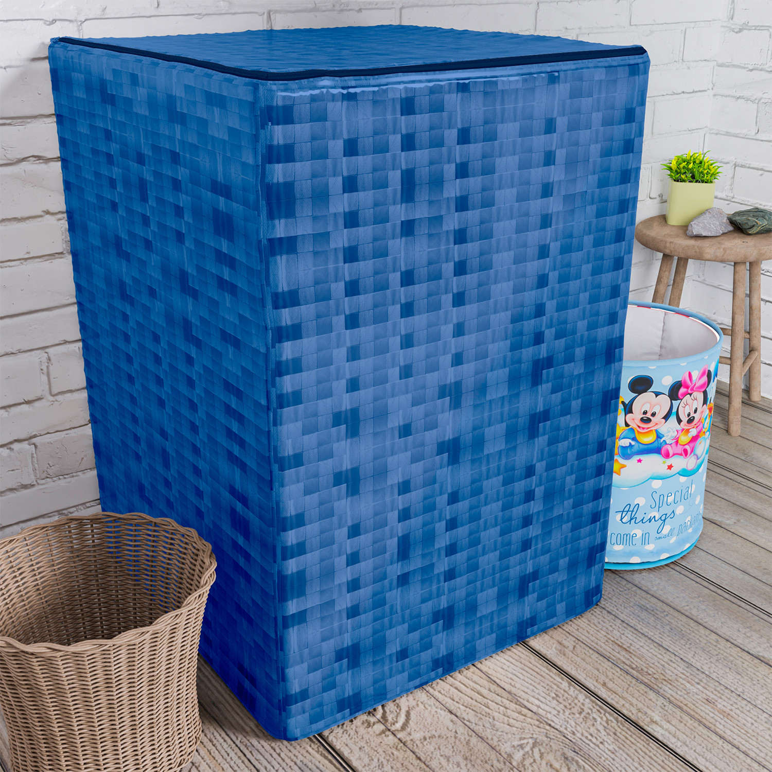 Kuber Industries Washing Machine Cover | Shelf Check Washing Machine Cover | Soft PVC | Top Load Fully-Automatic Washing Machine Cover | Blue