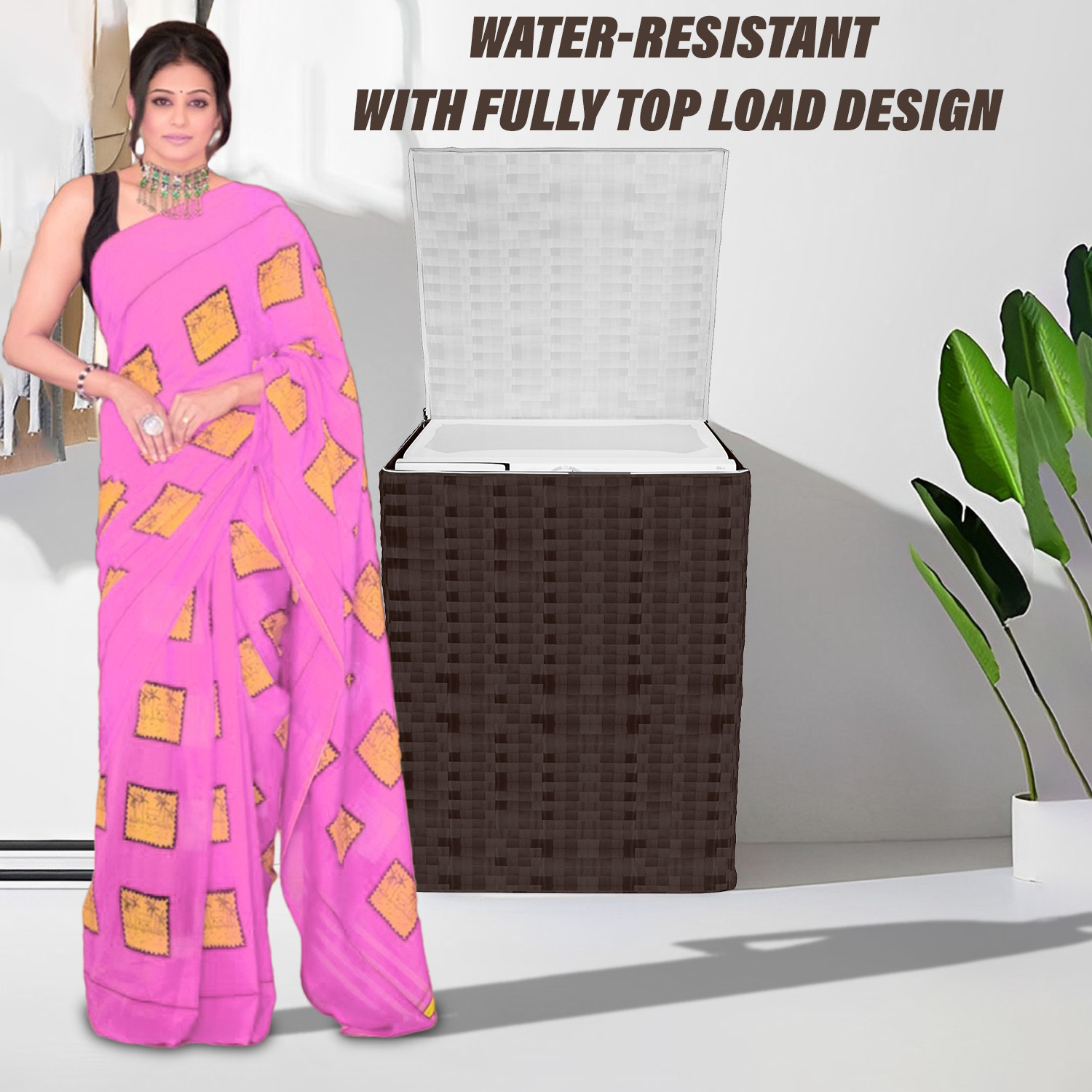 Kuber Industries Washing Machine Cover | Shelf Check Washing Machine Cover | Soft PVC | Top Load Fully-Automatic Washing Machine Cover | Brown