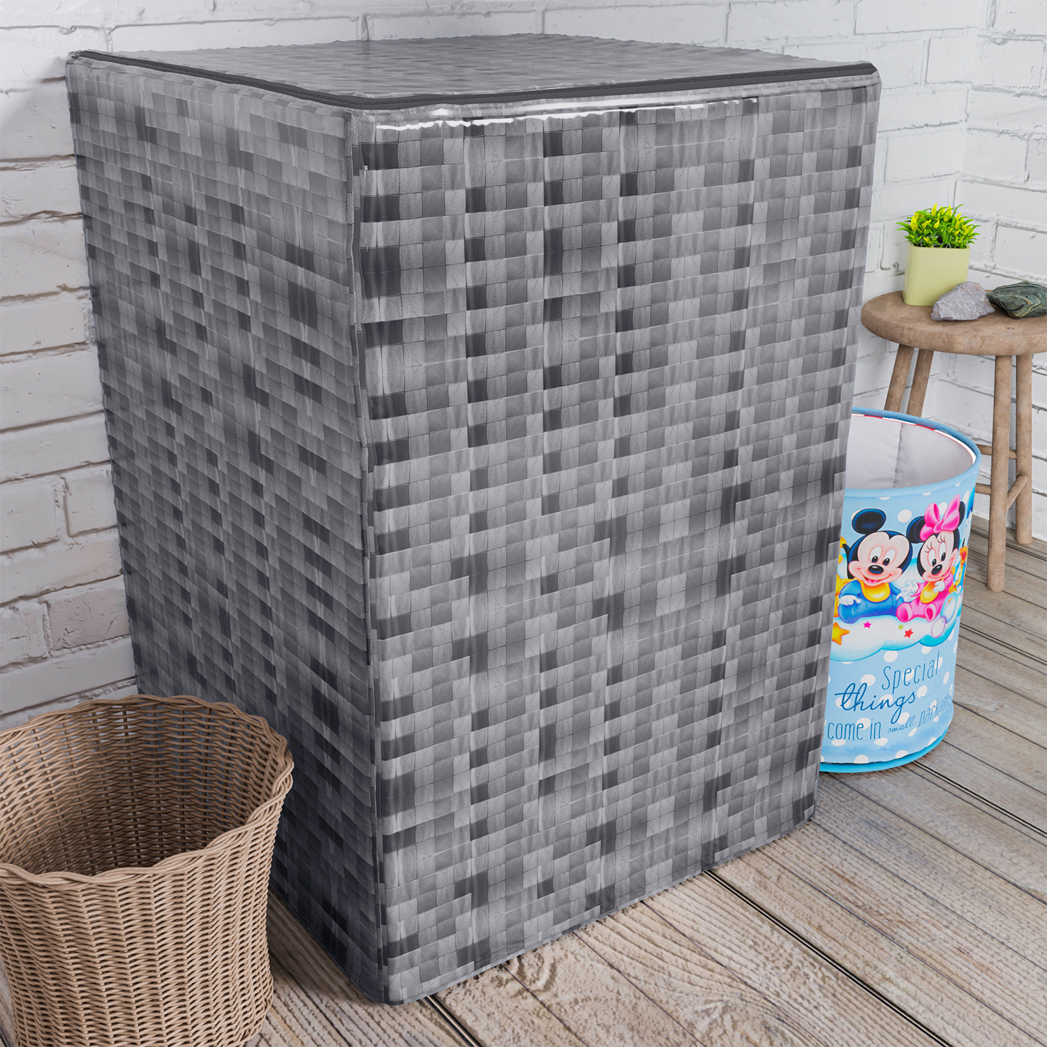 Kuber Industries Washing Machine Cover | Shelf Check Washing Machine Cover | Soft PVC | Top Load Fully-Automatic Washing Machine Cover | Gray