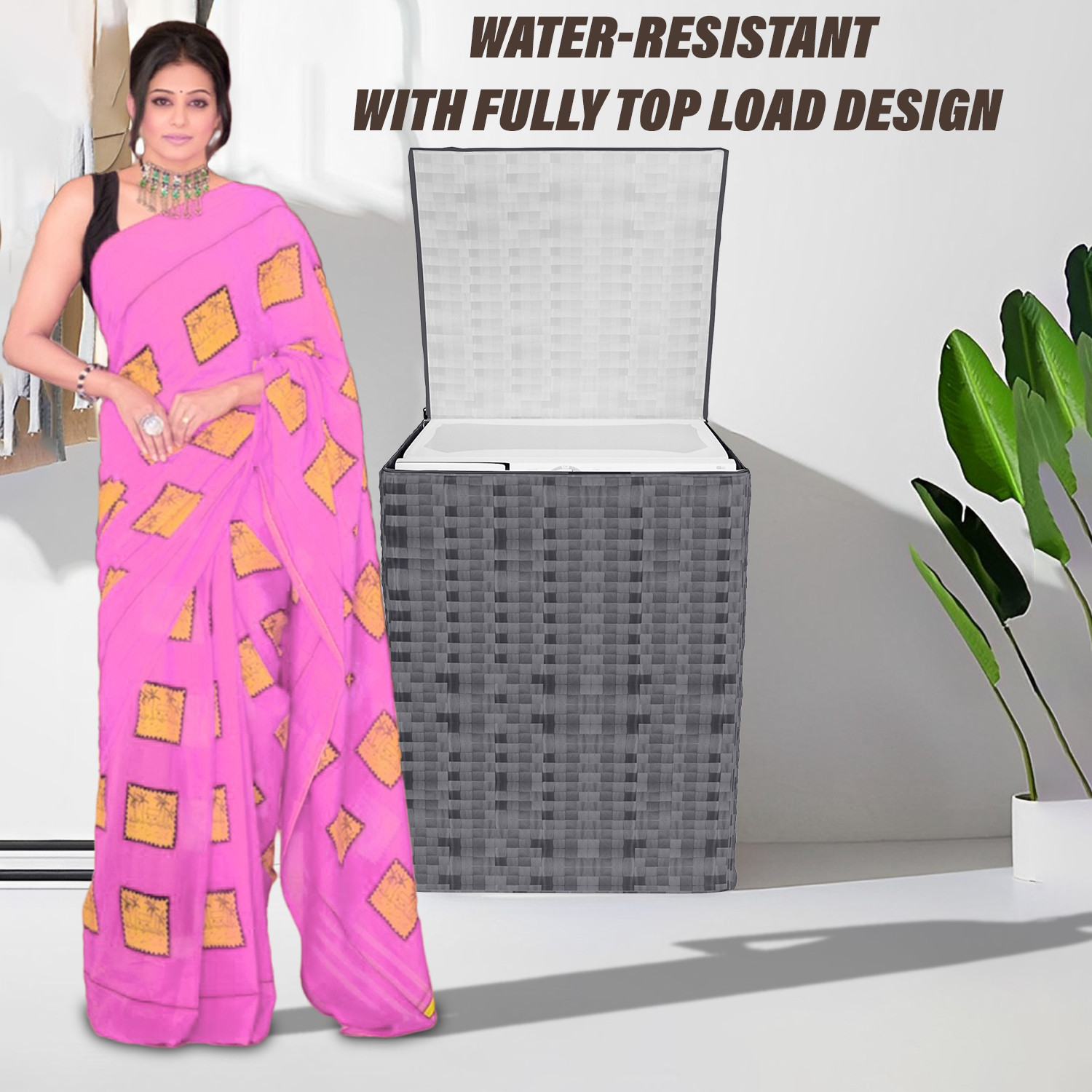 Kuber Industries Washing Machine Cover | Shelf Check Washing Machine Cover | Soft PVC | Top Load Fully-Automatic Washing Machine Cover | Gray