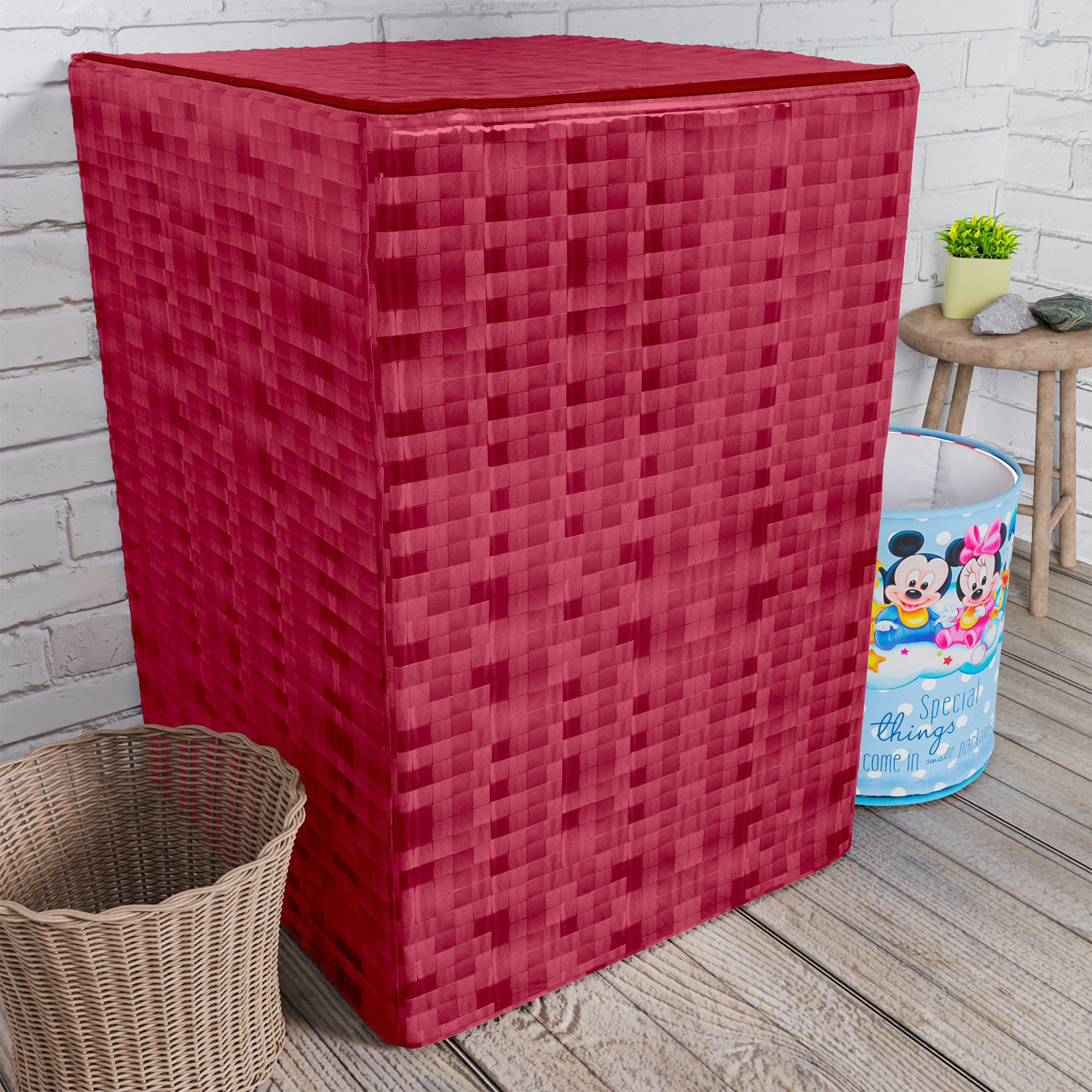 Kuber Industries Washing Machine Cover | Shelf Check Washing Machine Cover | Soft PVC | Top Load Fully-Automatic Washing Machine Cover | Maroon