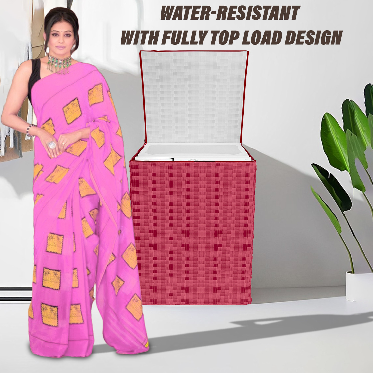 Kuber Industries Washing Machine Cover | Shelf Check Washing Machine Cover | Soft PVC | Top Load Fully-Automatic Washing Machine Cover | Maroon