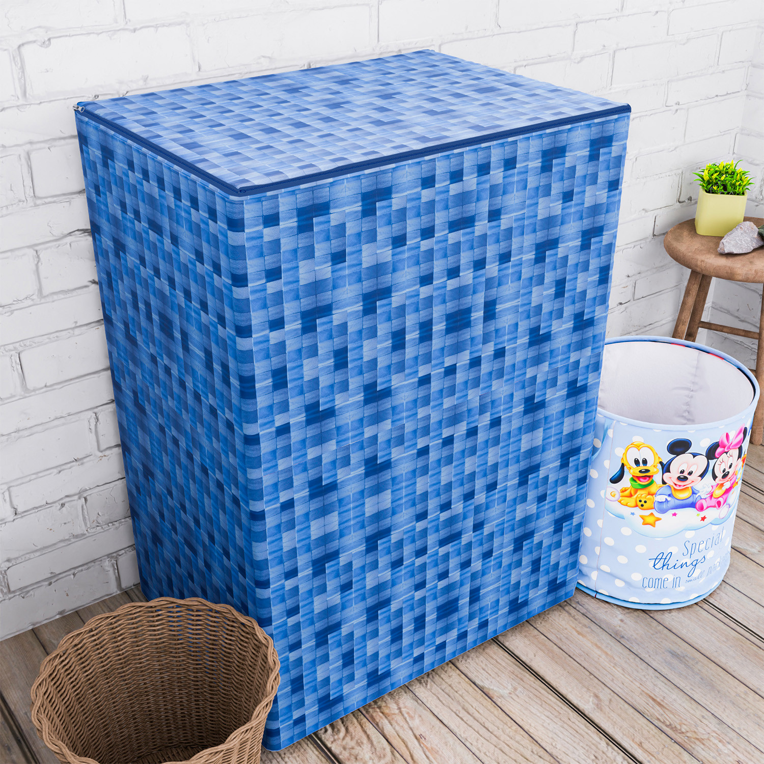 Kuber Industries Washing Machine Cover | Shelf Check Washing Machine Cover | Soft PVC | Top Load Semi-Automatic Washing Machine Cover | Blue