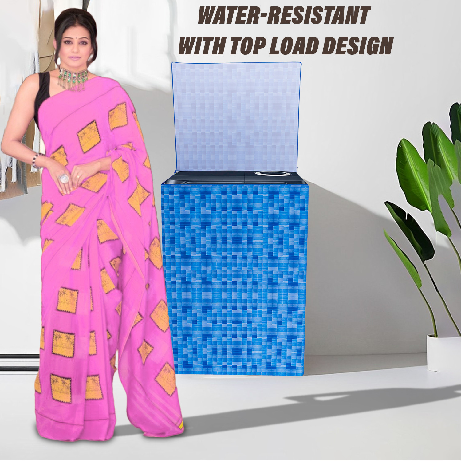 Kuber Industries Washing Machine Cover | Shelf Check Washing Machine Cover | Soft PVC | Top Load Semi-Automatic Washing Machine Cover | Blue