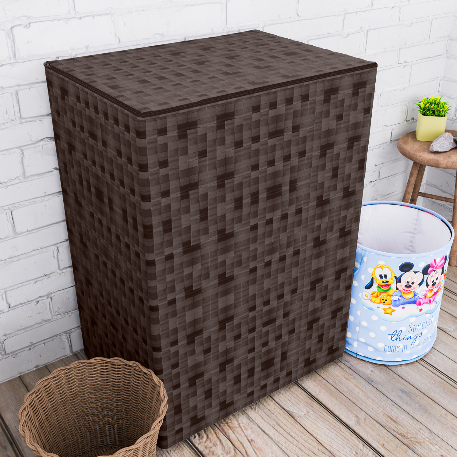Kuber Industries Washing Machine Cover | Shelf Check Washing Machine Cover | Soft PVC | Top Load Semi-Automatic Washing Machine Cover | Brown