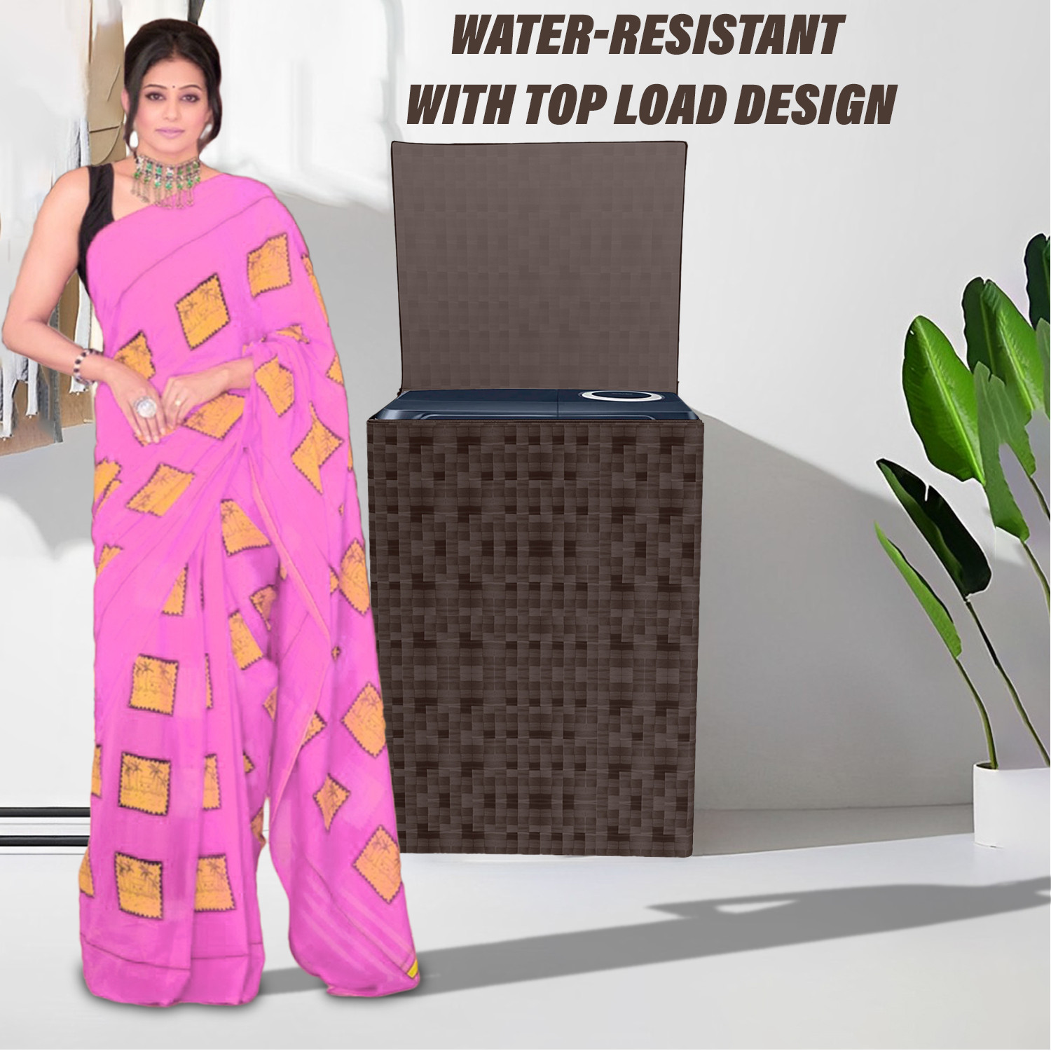 Kuber Industries Washing Machine Cover | Shelf Check Washing Machine Cover | Soft PVC | Top Load Semi-Automatic Washing Machine Cover | Brown