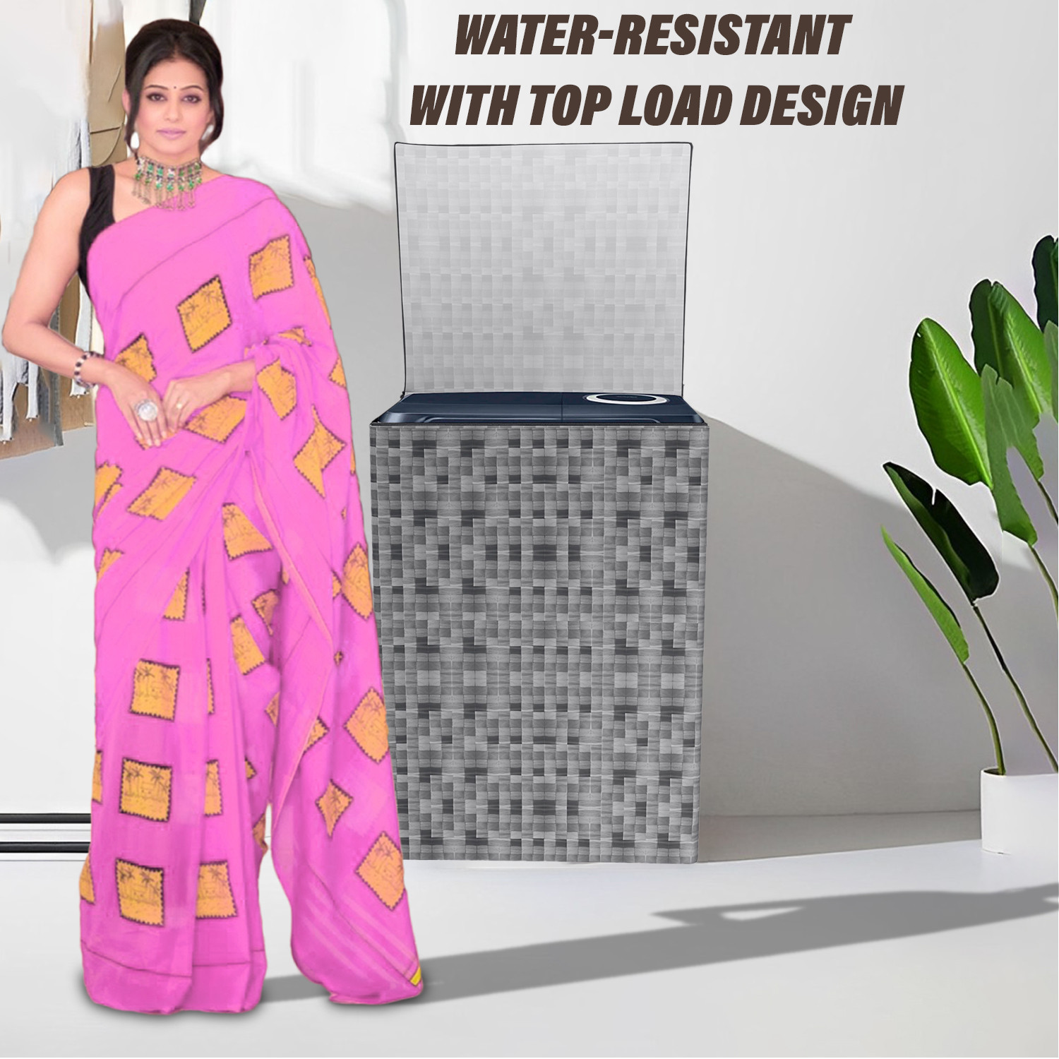 Kuber Industries Washing Machine Cover | Shelf Check Washing Machine Cover | Soft PVC | Top Load Semi-Automatic Washing Machine Cover | Gray