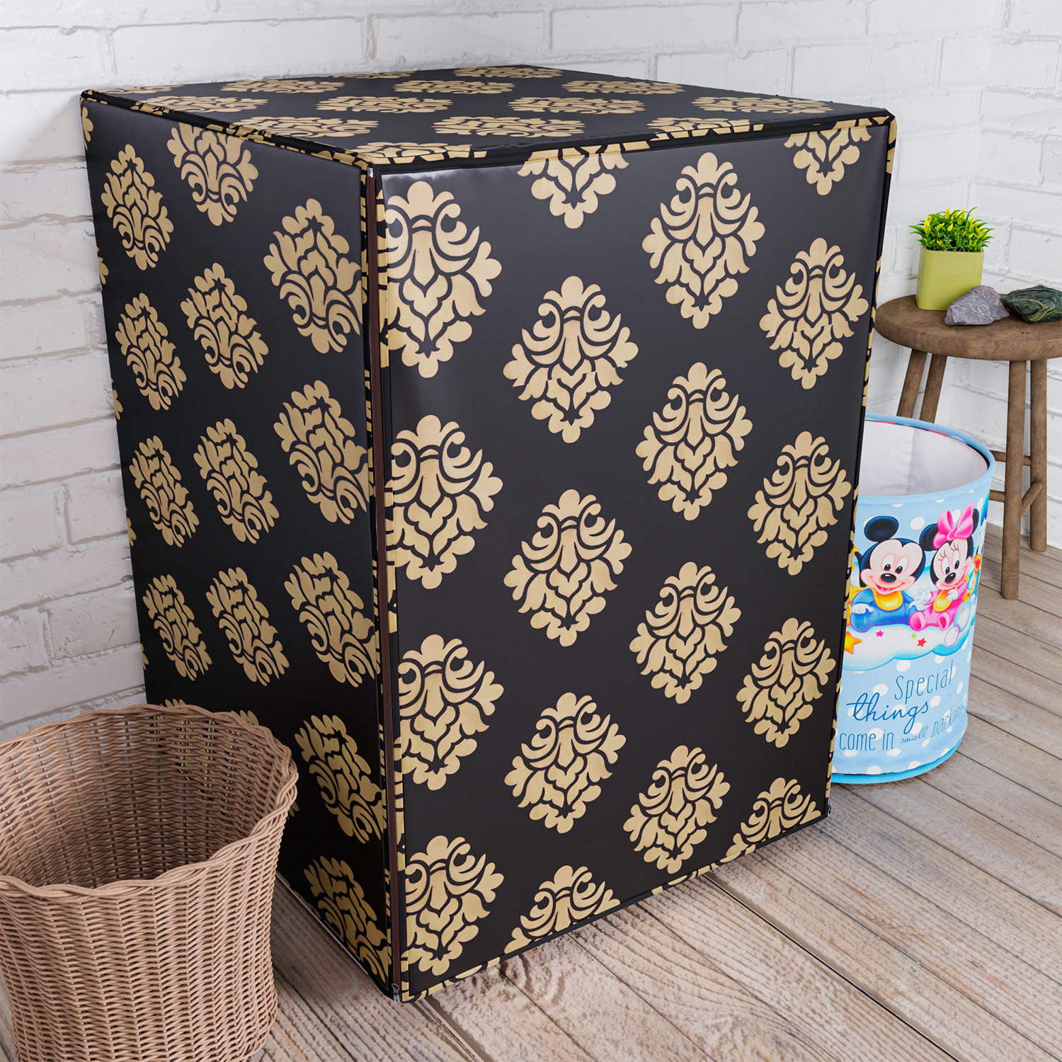 Kuber Industries Washing Machine Cover | Square Design Washing Machine Cover | Knitting Polyester | Front Load Washing Machine Cover | Brown