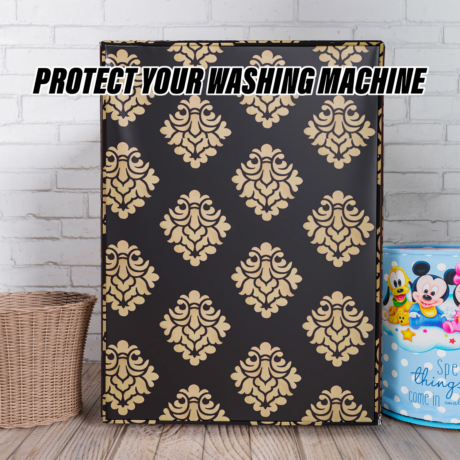 Kuber Industries Washing Machine Cover | Square Design Washing Machine Cover | Knitting Polyester | Front Load Washing Machine Cover | Brown