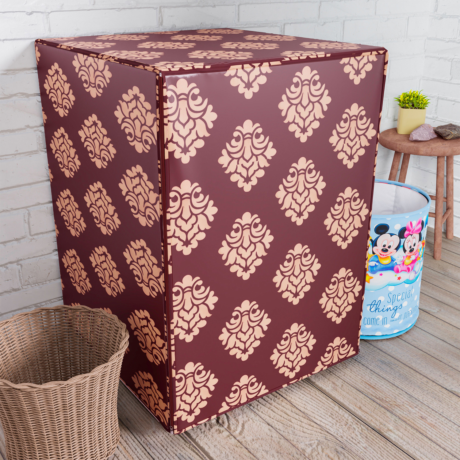 Kuber Industries Washing Machine Cover | Square Design Washing Machine Cover | Knitting Polyester | Front Load Washing Machine Cover | Maroon