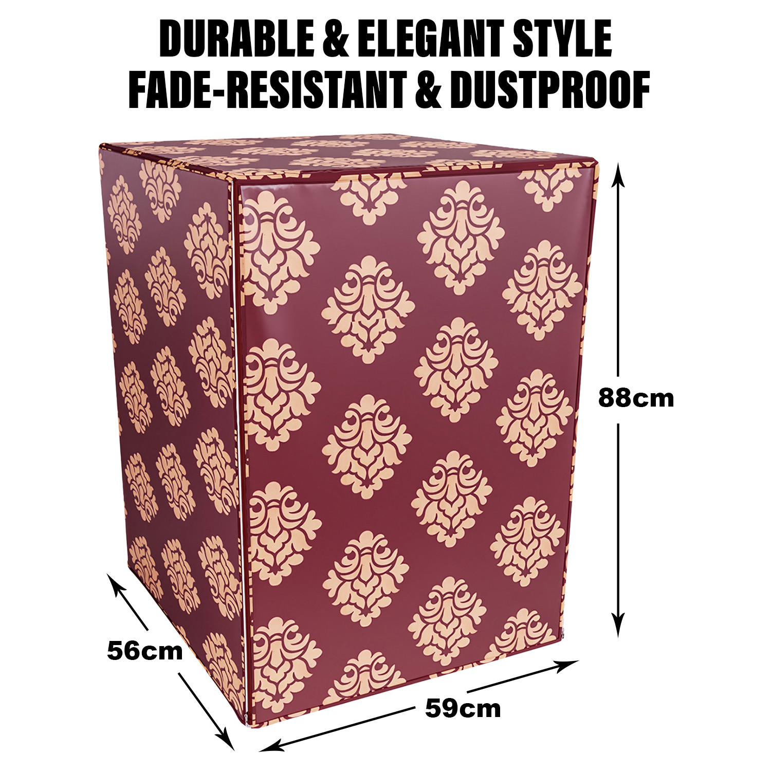 Kuber Industries Washing Machine Cover | Square Design Washing Machine Cover | Knitting Polyester | Front Load Washing Machine Cover | Maroon