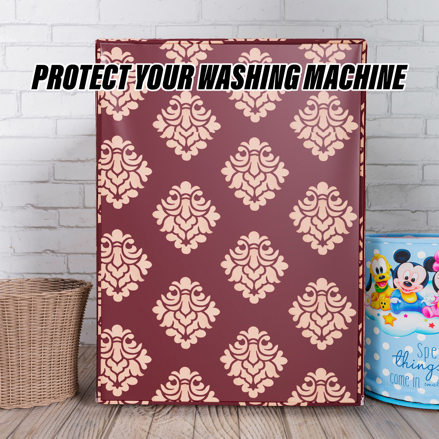 Kuber Industries Washing Machine Cover | Square Design Washing Machine Cover | Knitting Polyester | Front Load Washing Machine Cover | Maroon