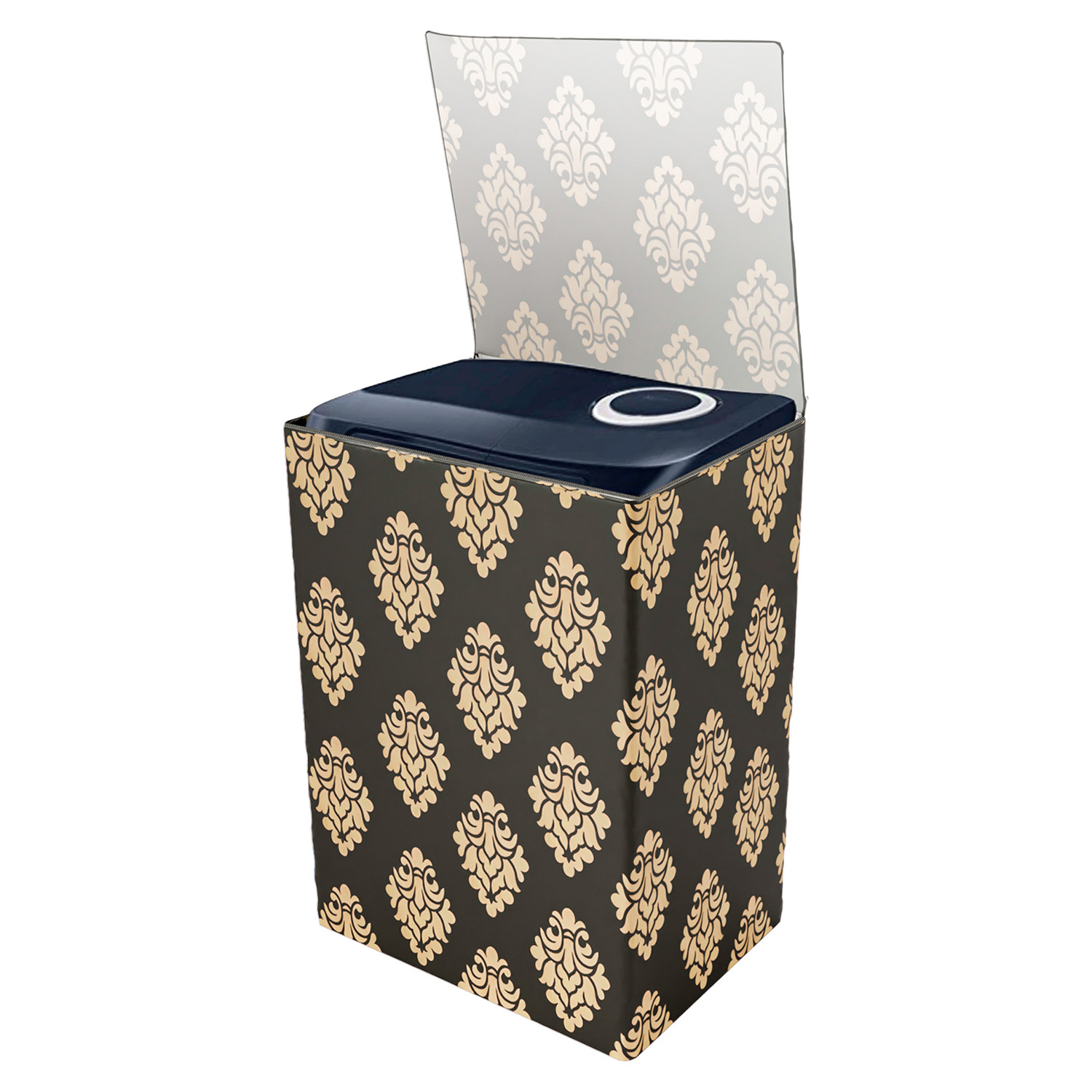 Kuber Industries Washing Machine Cover | Square Design Washing Machine Cover | Knitting Polyester | Top Load Semi-Automatic Washing Machine Cover | Brown