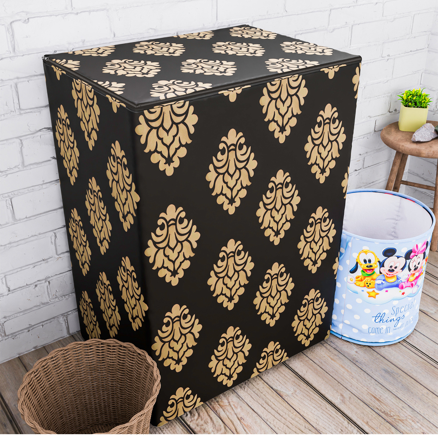 Kuber Industries Washing Machine Cover | Square Design Washing Machine Cover | Knitting Polyester | Top Load Semi-Automatic Washing Machine Cover | Brown